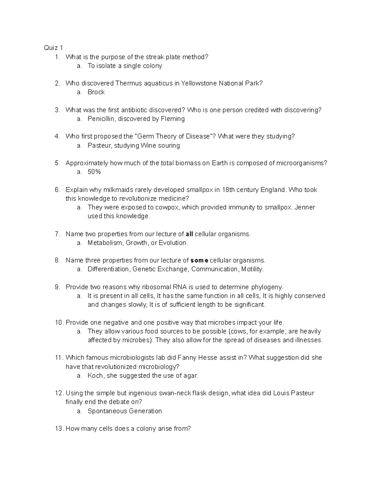 BIO300 Final - Quiz 1 1. What is the purpose of the streak plate method ...