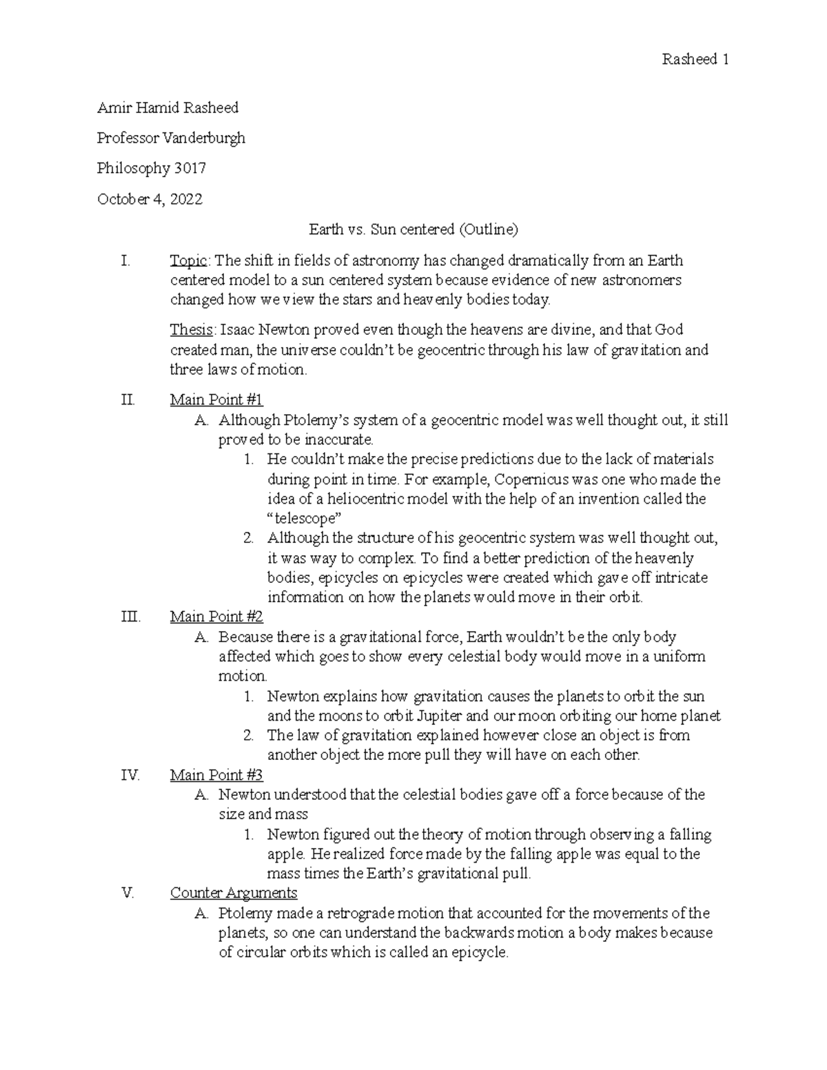 Outline 2 - n/a - Rasheed 1 Amir Hamid Rasheed Professor Vanderburgh ...