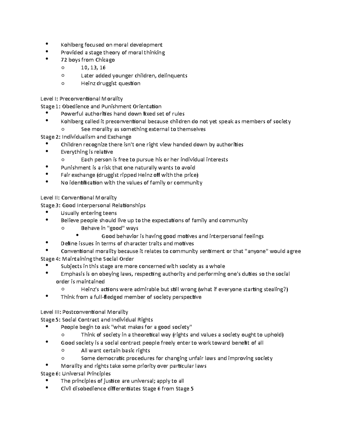 Kohlberg - Lecture notes 9 - Kohlberg focused on moral development ...