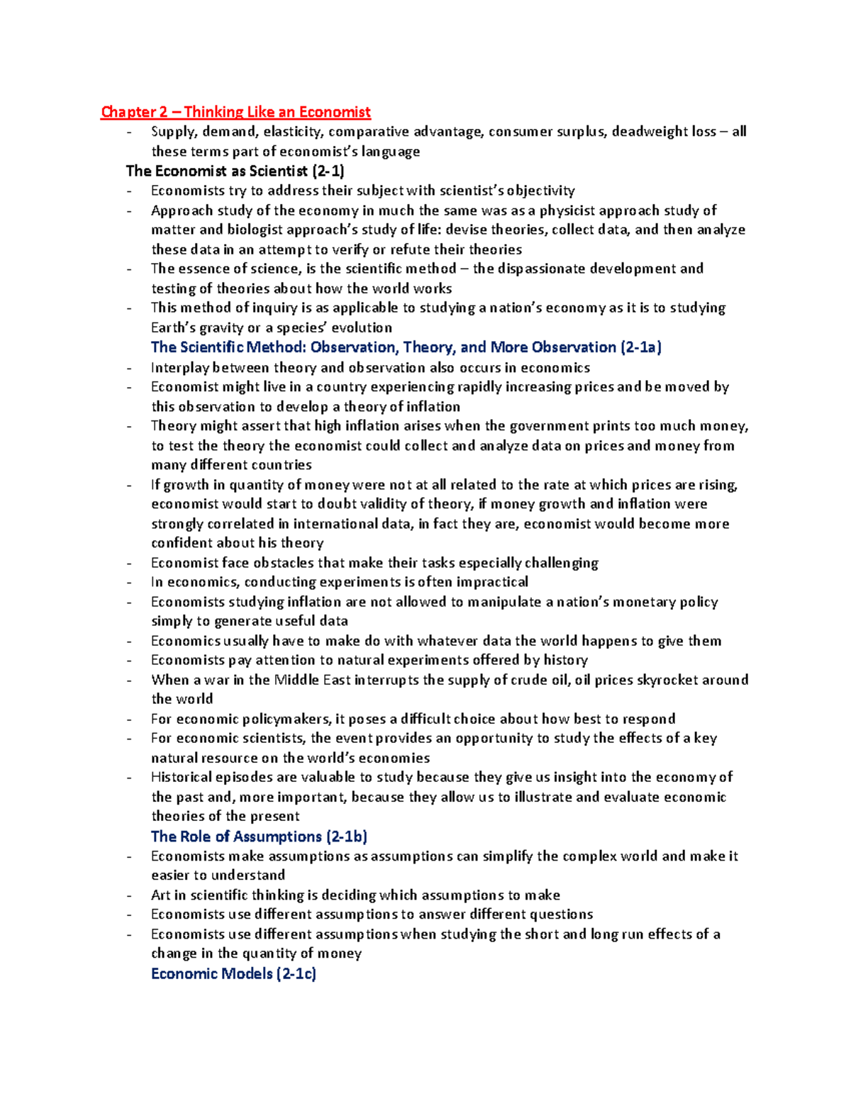 Principles of Microeconomics Chapter 2 Notes - Chapter 2 – Thinking ...