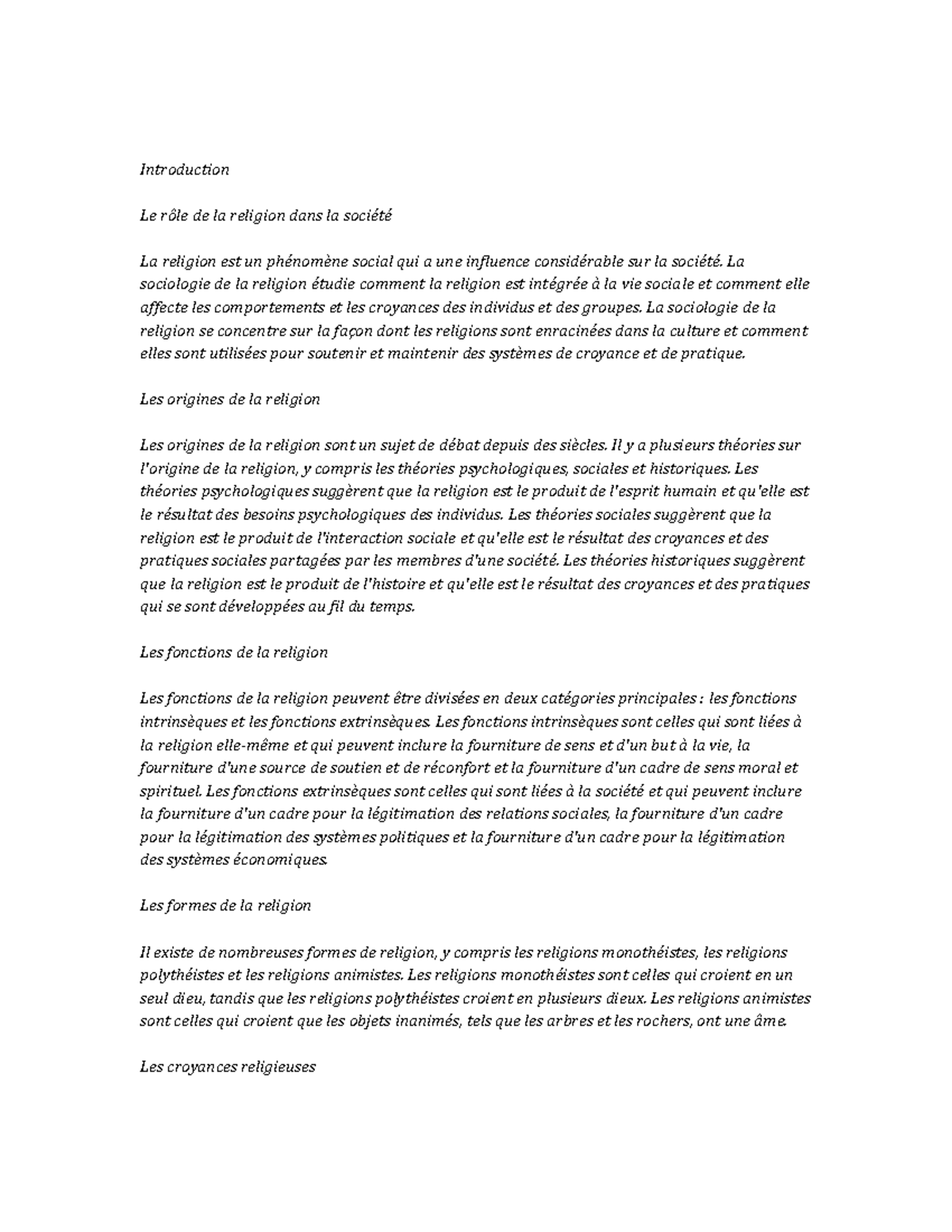 Sociology of Religion note study - Introduction Le rôle de la religion ...