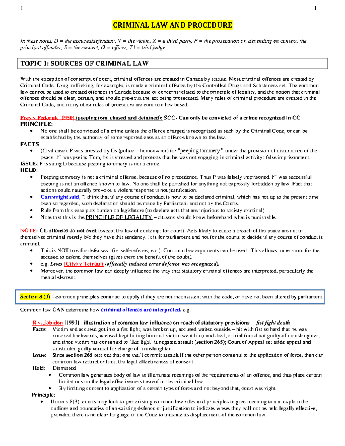 1) CRIM Notes 2015 update - CRIMINAL LAW AND PROCEDURE In these notes ...