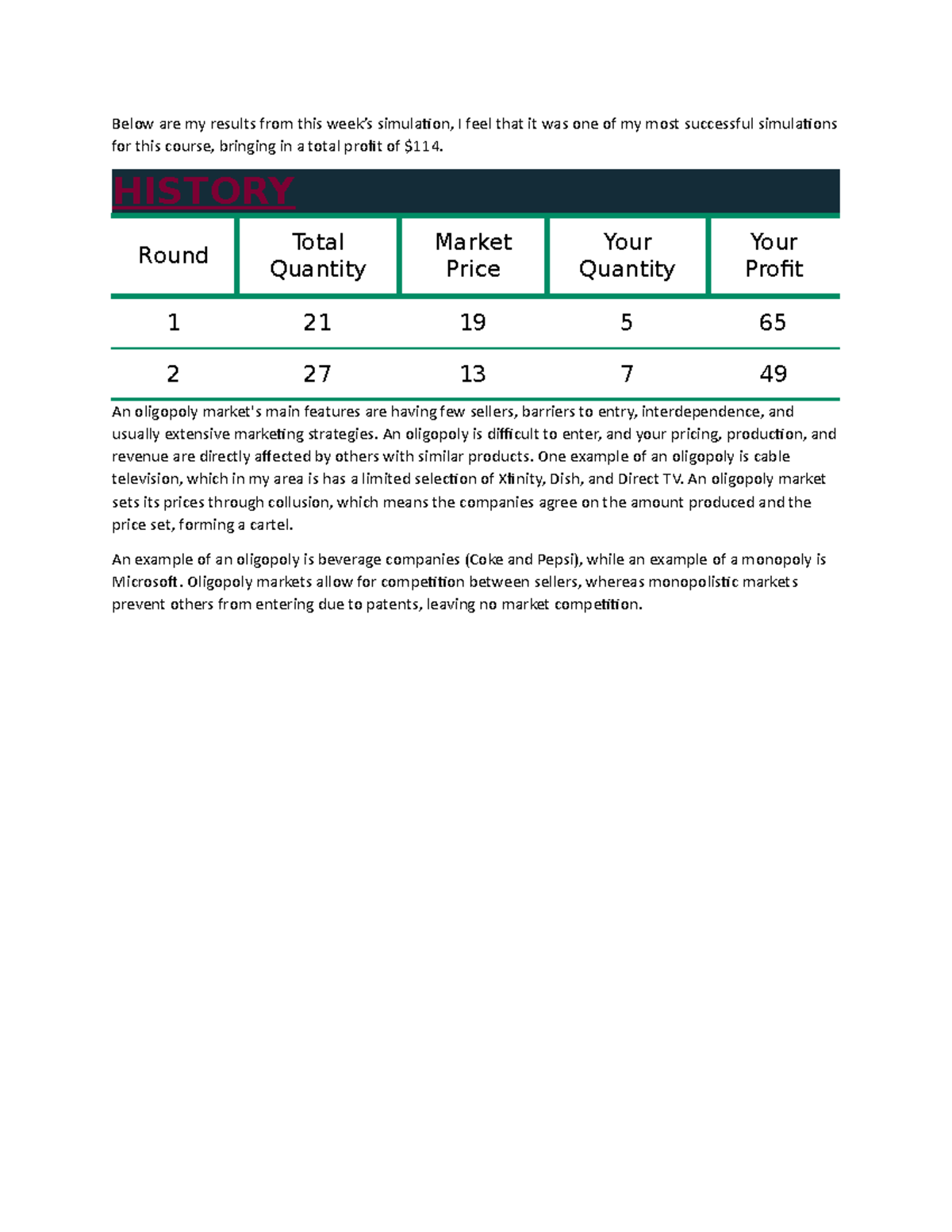 Module 7 Discussion ECO 201 Score 100 Below are my results from