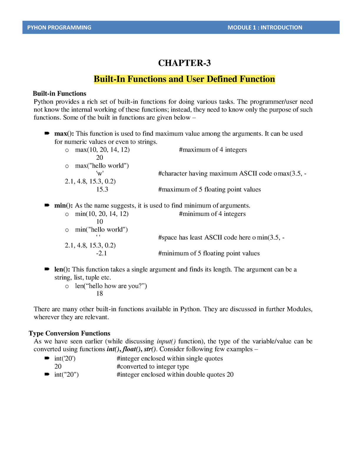 Built-In Functions And User Defined Function - CHAPTER- Built-In ...