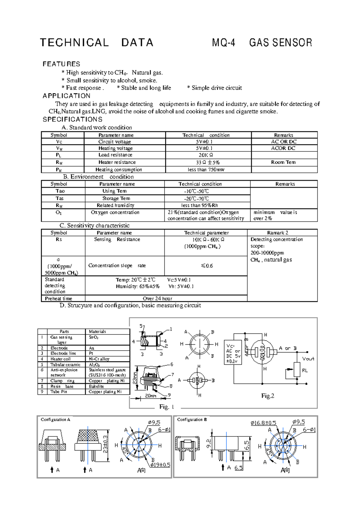 MQ-4 - notes - T ECH N I CA L DA T A M Q-4 GA S SEN SOR FEA TU RES ...