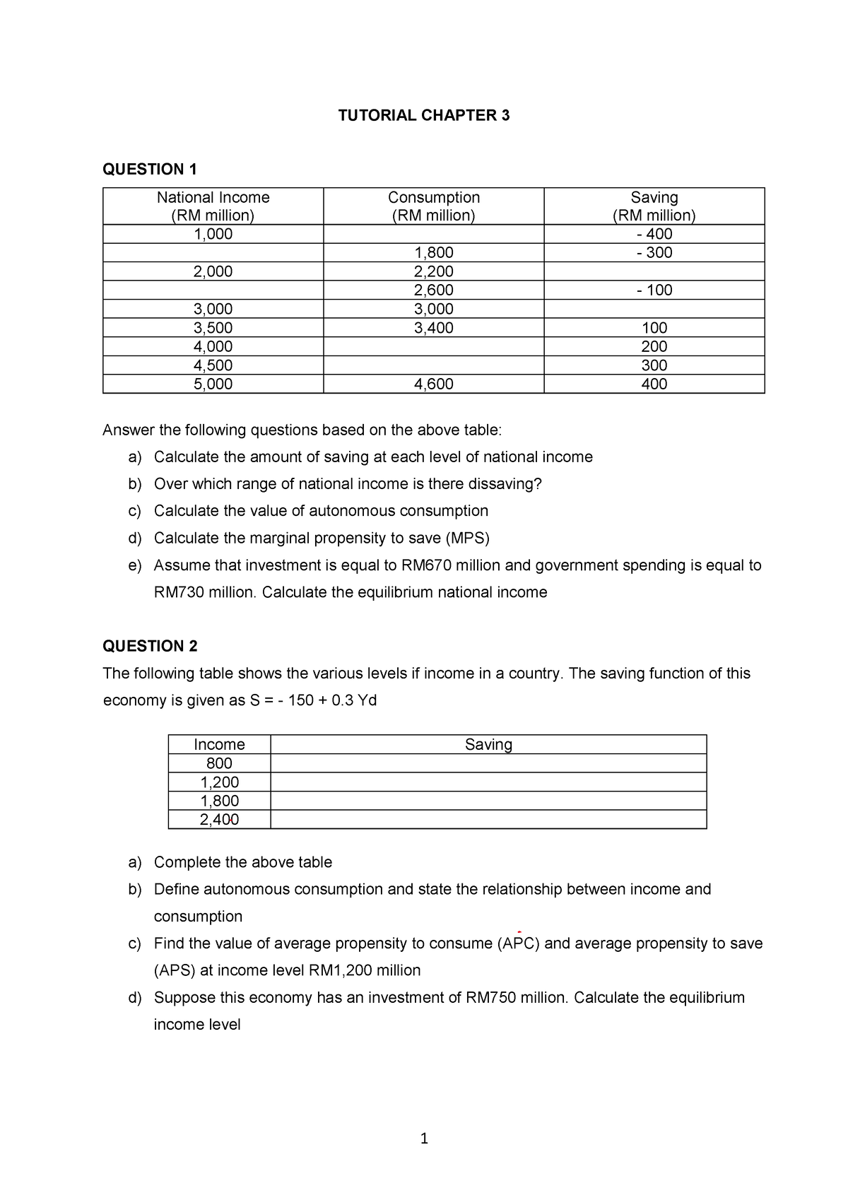 Tutorial Topic 3 (additional) - TUTORIAL CHAPTER 3 QUESTION 1 National ...