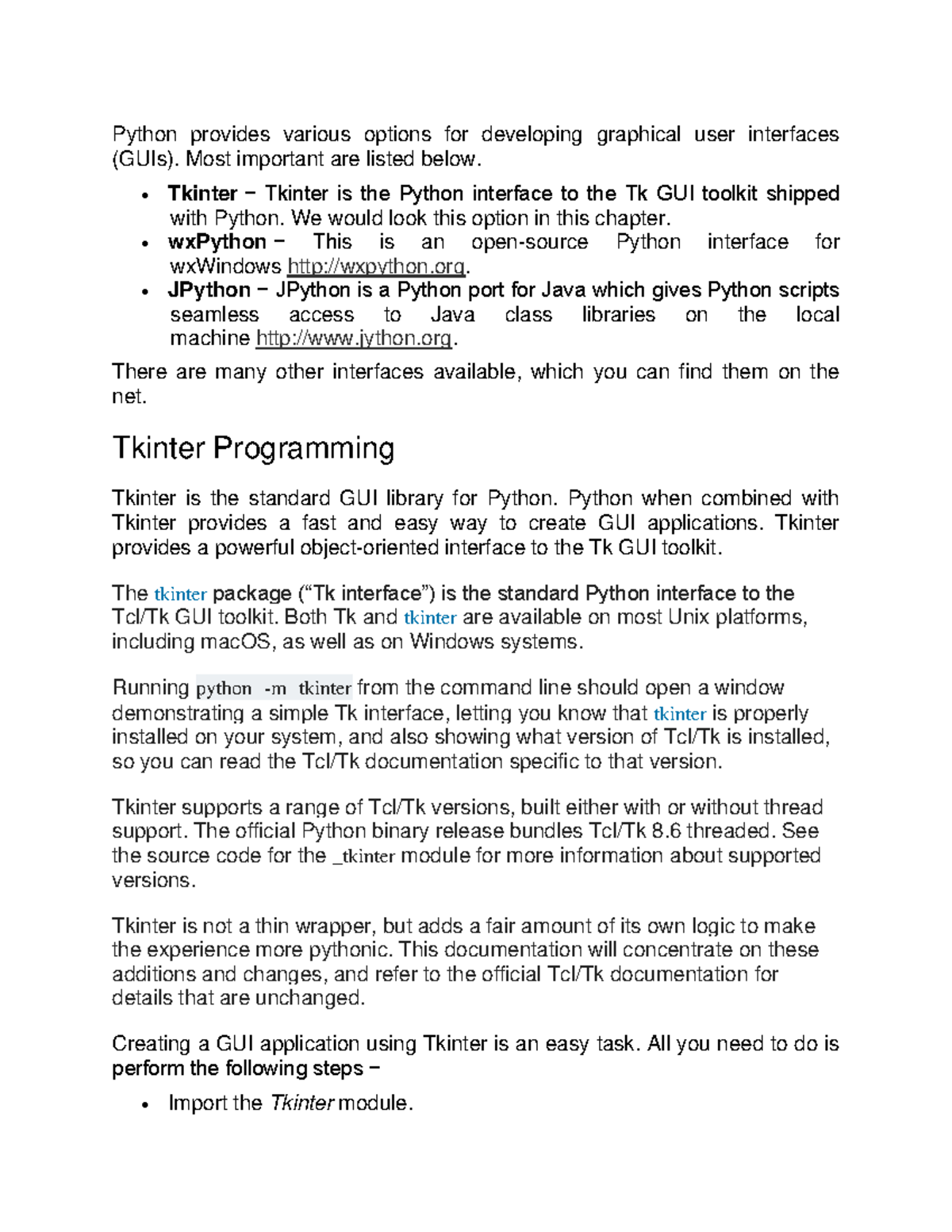 Tkinter - Brief intro about thinter - Python provides various options ...