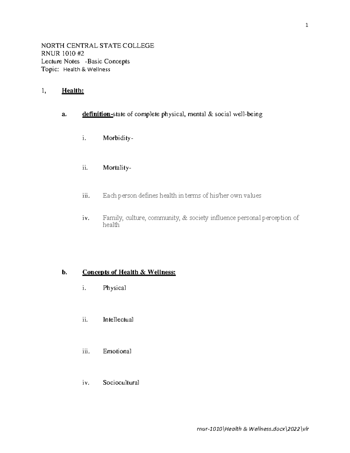Lecture notes=SG#2 - Note packet - NORTH CENTRAL STATE COLLEGE RNUR ...
