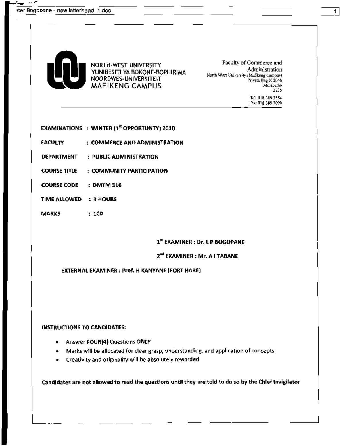 Dmtm316 mcjun 10 - past paper - DMTM328 - Studocu