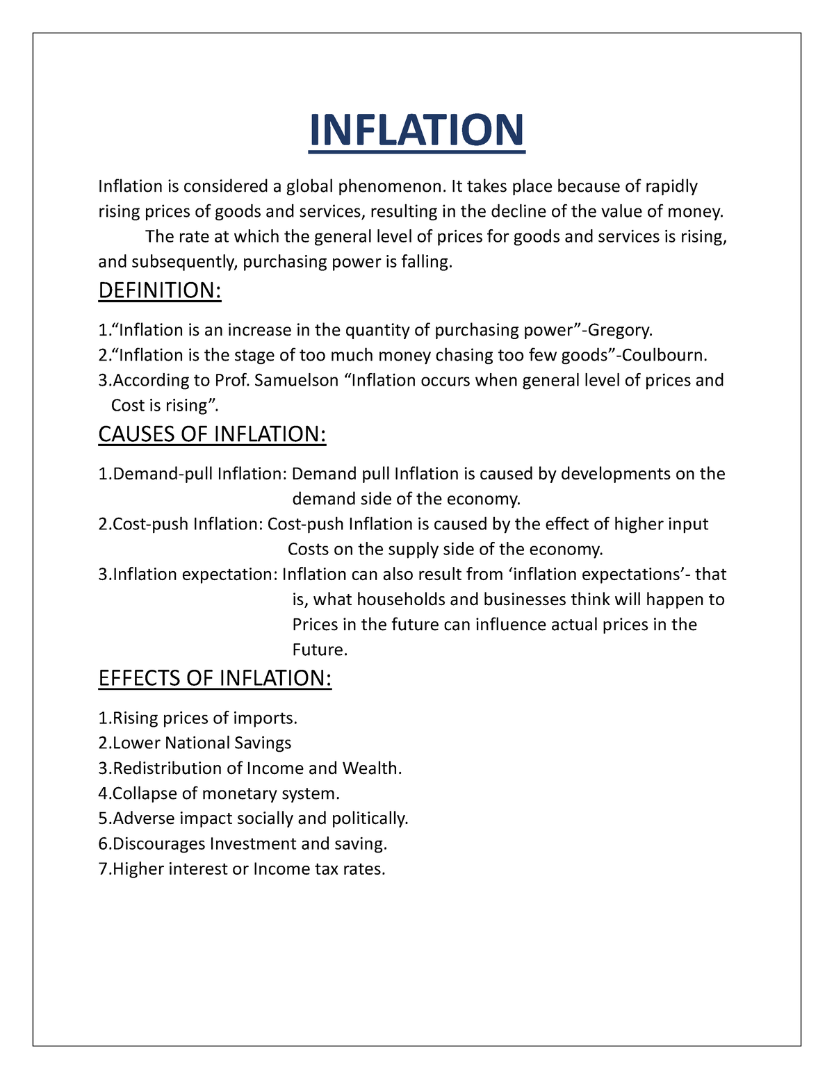 Inflation - It's A Lecture Note. - INFLATION Inflation Is Considered A ...