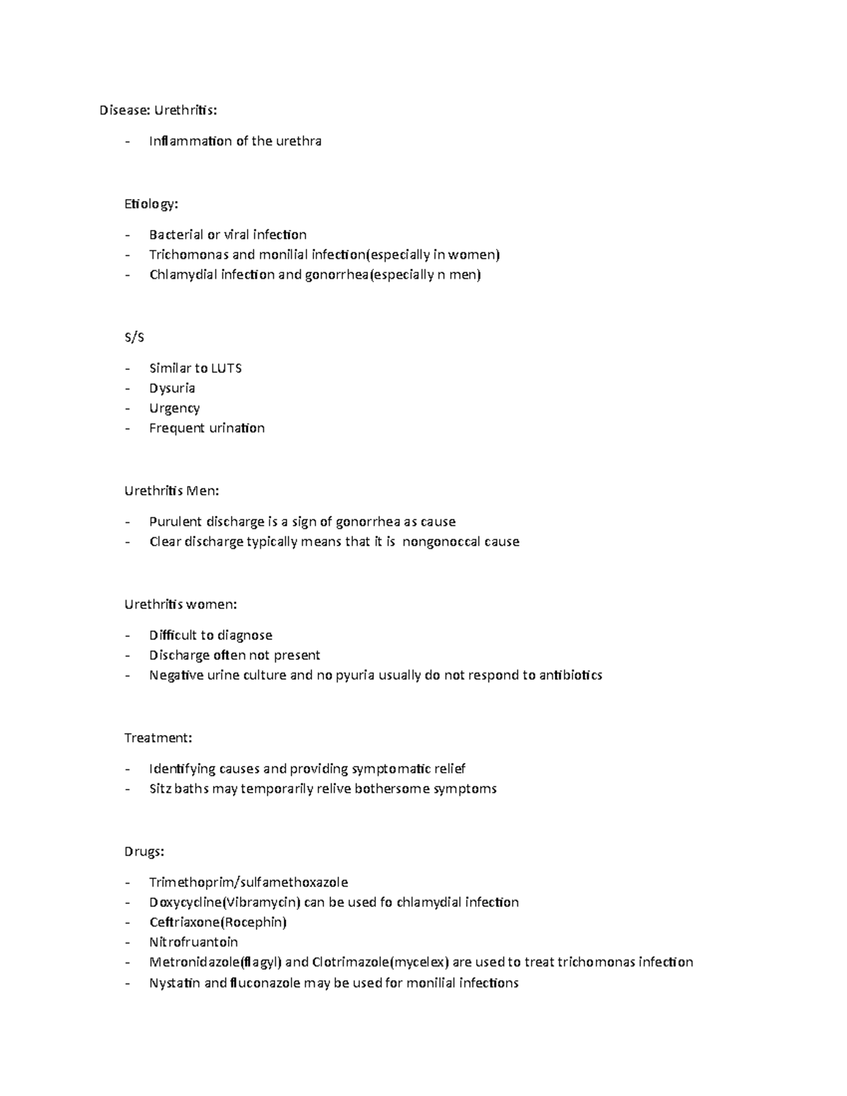 Urethritis and Urethral Diverticula concept map - Disease: Urethritis ...