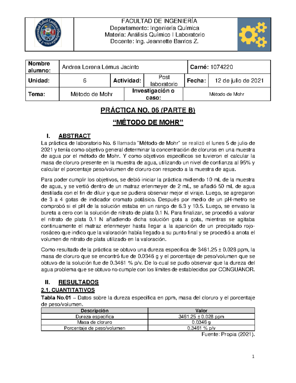 Post Laboratorio No 6 Volumetria Redox Analisis Quimico Studocu
