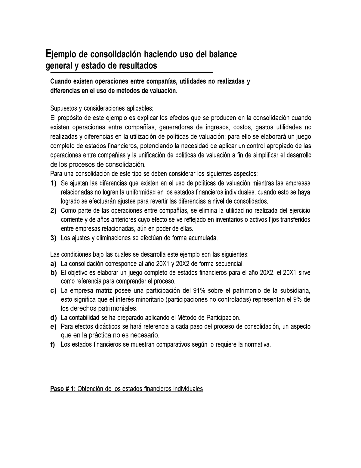 Consolidacion De Estados Financieros Ejemplo De Consolidación Haciendo Uso Del Balance General 0747