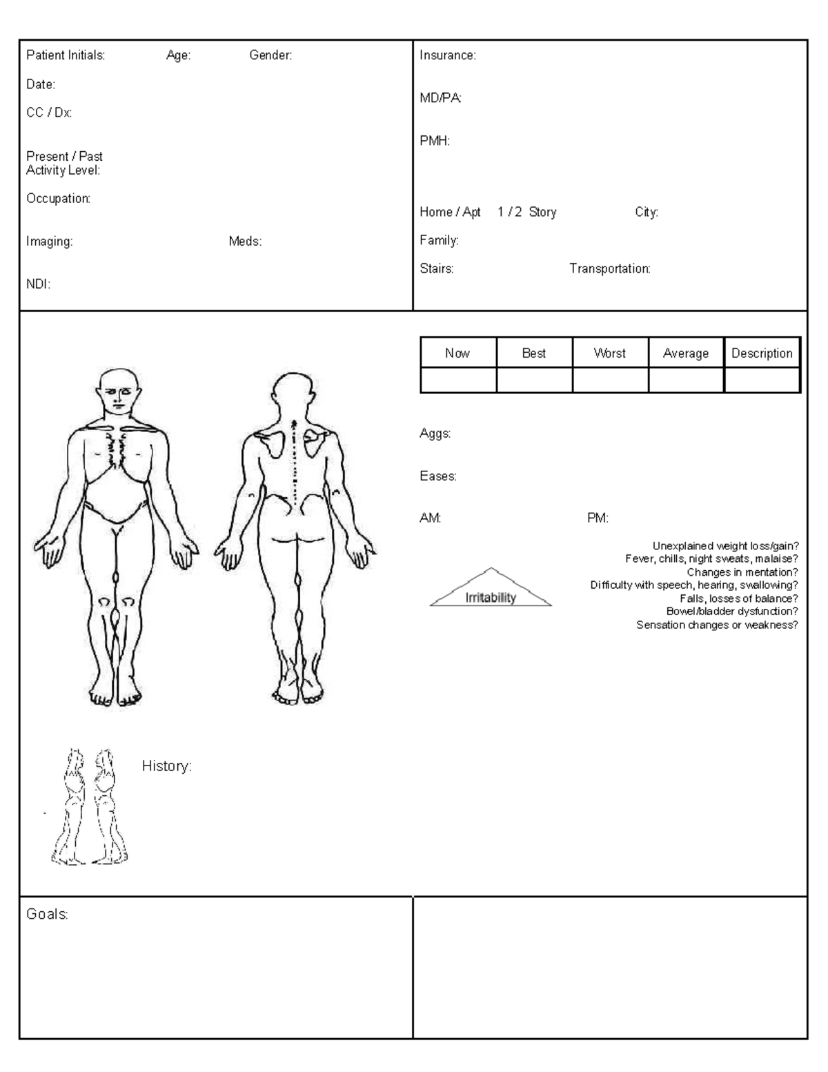 Cervical Evaluation Template - Physical Therapy - Patient Initials: Age ...