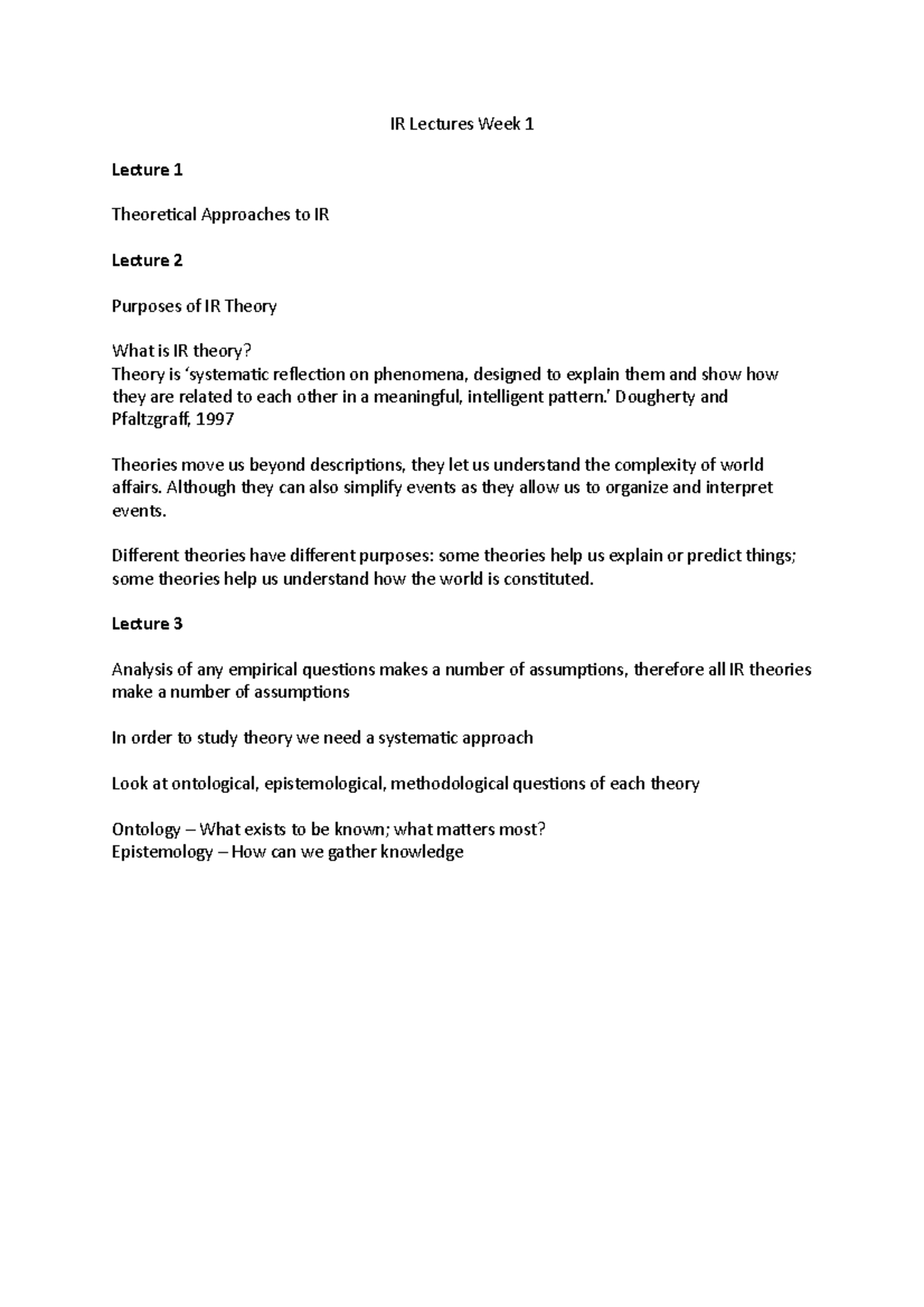 IR Lectures Week 1 - Lecture notes - IR2005 - St Andrews - Studocu