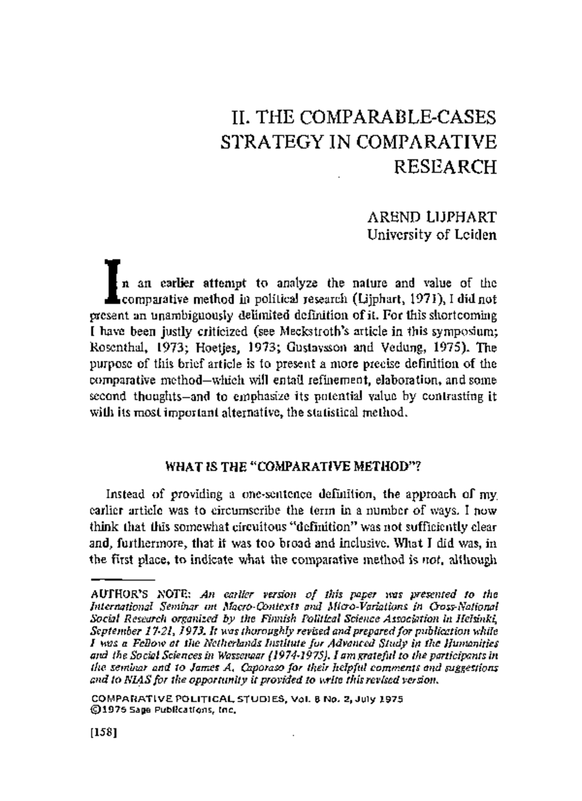 Lijphart - 11. THE COMPARABLE-CASES STRATEGY IN COMPARATIVE RESEARCH ...