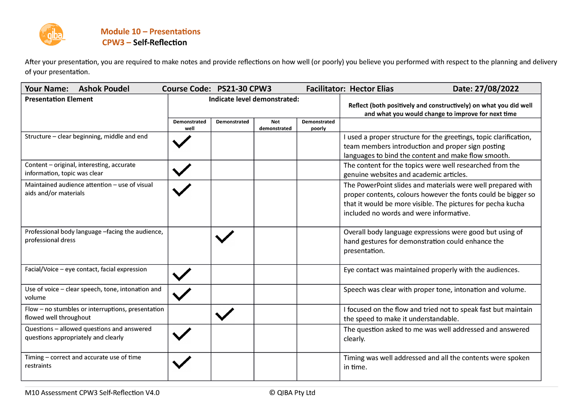 Ashok Poudel M10 CPW3 Self Reflection - Module 10 – Presentations CPW3 ...