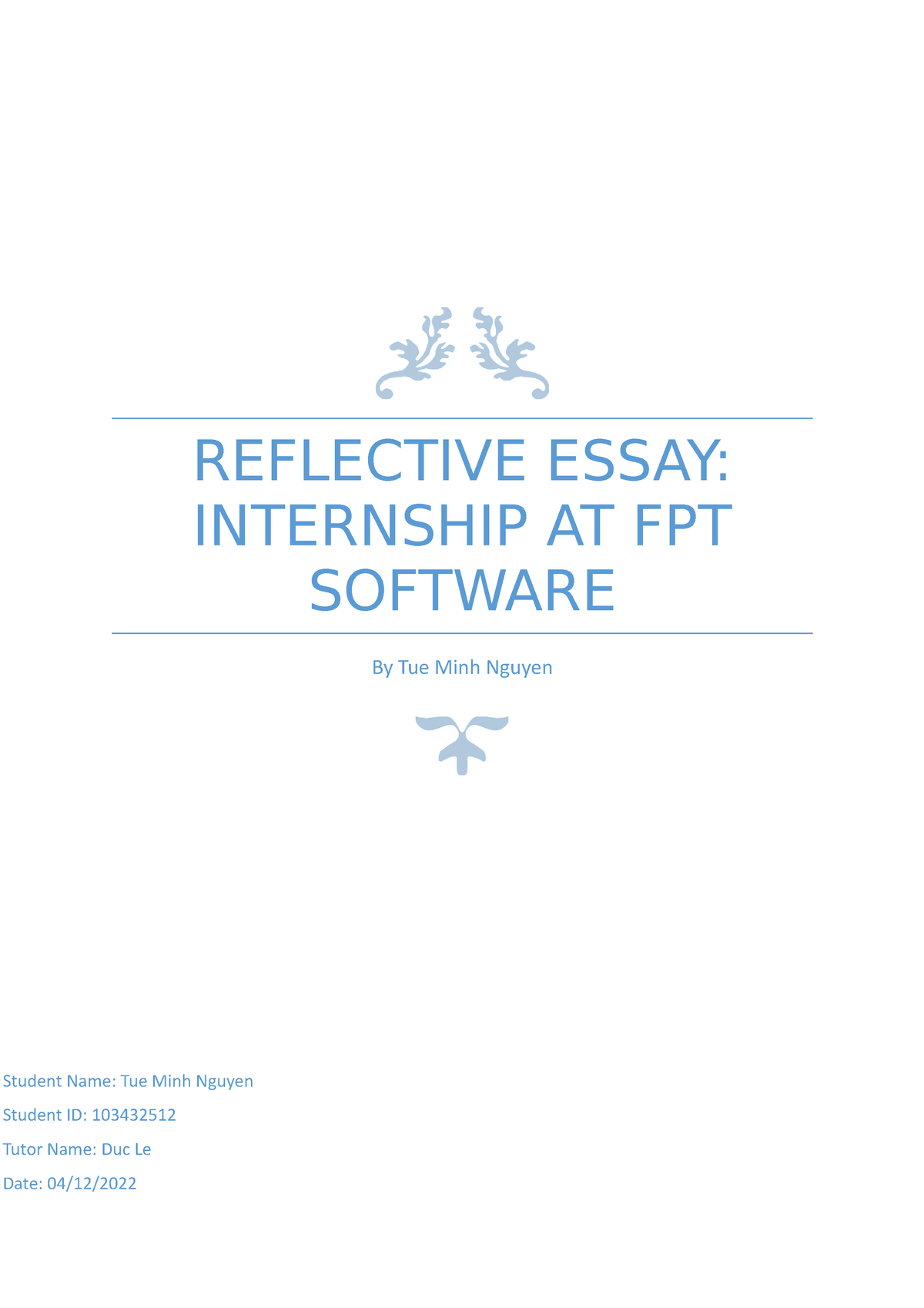 reflective essay about internship