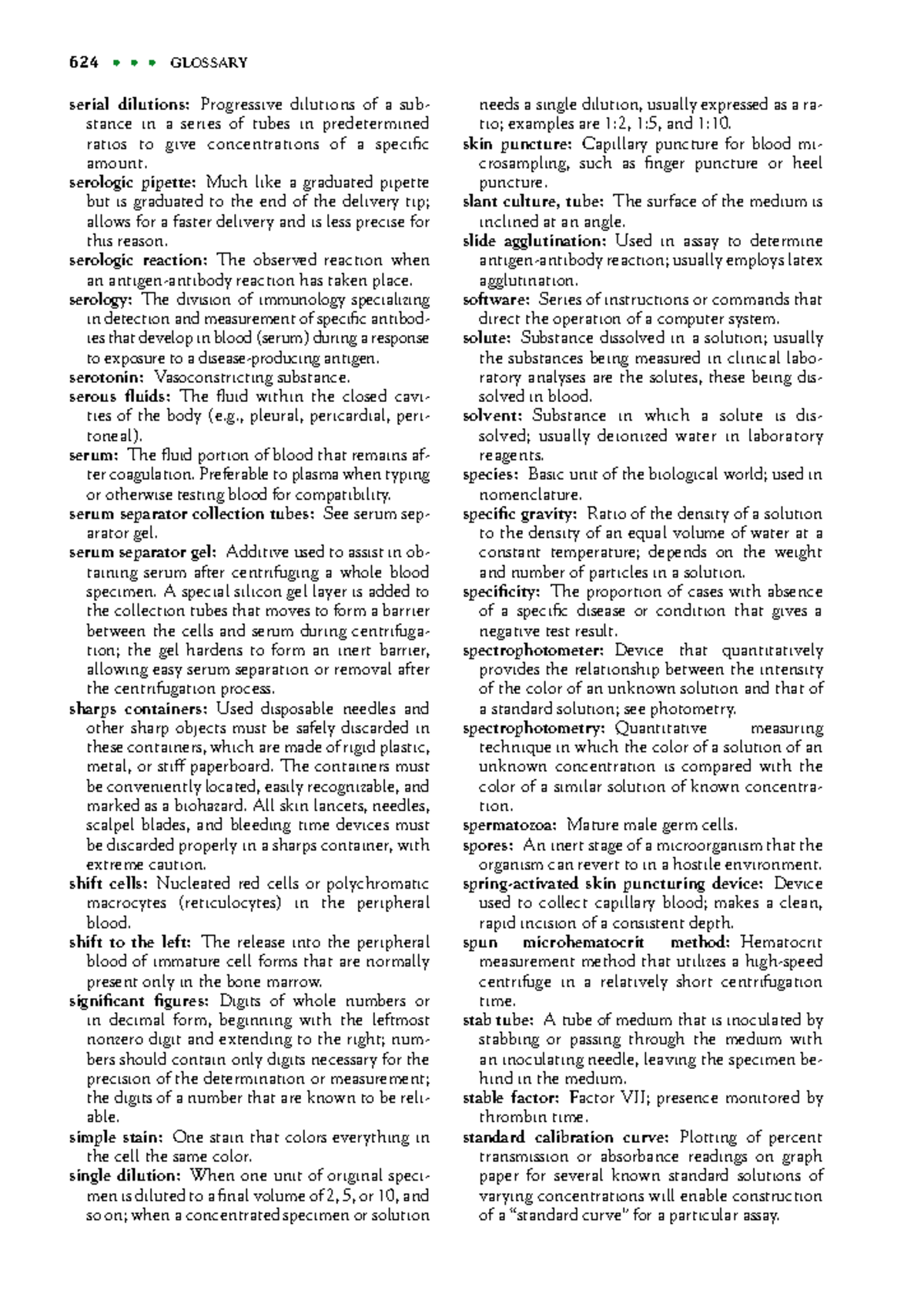 Clinical Laboratory Science (65) 624 • • • GLOSSARY serial dilutions