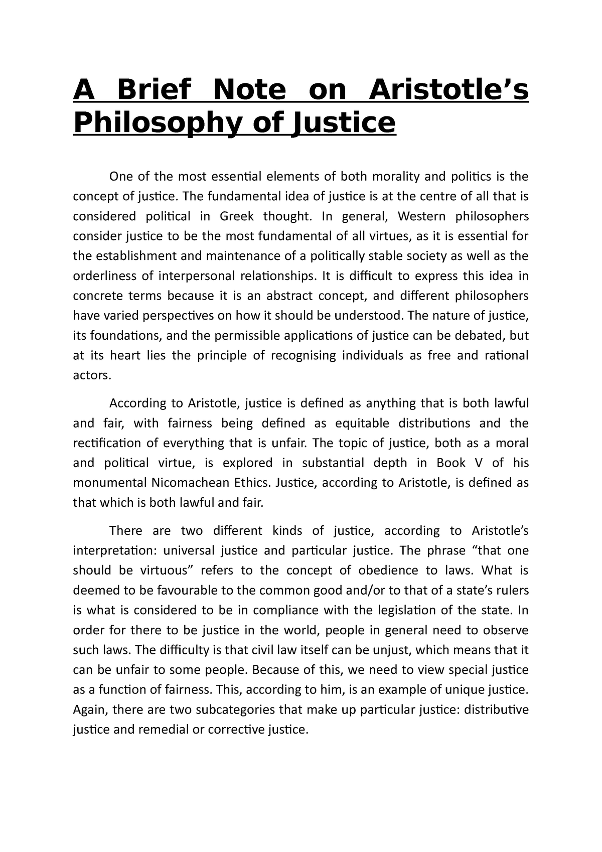 essay on aristotle philosophy