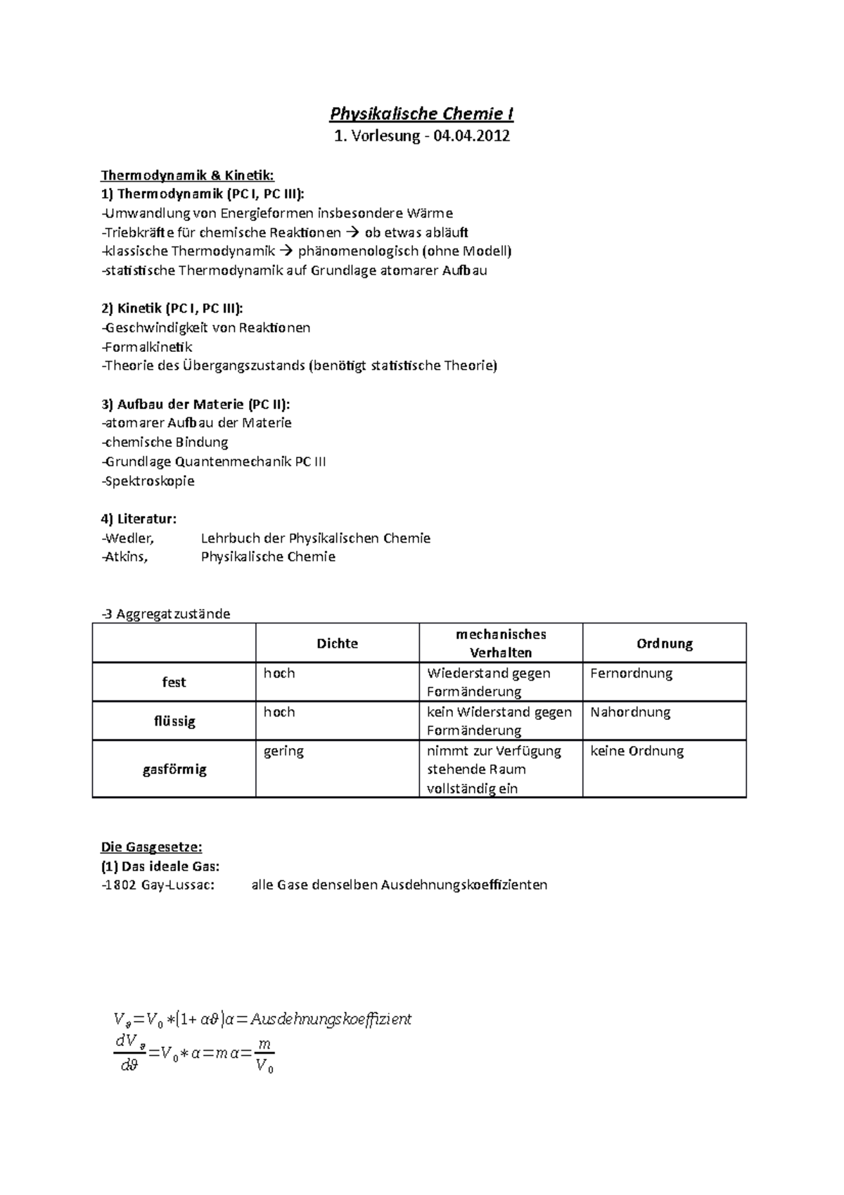 1. Vorlesung - Physikalische Chemie I Vorlesung - 04. Thermodynamik ...