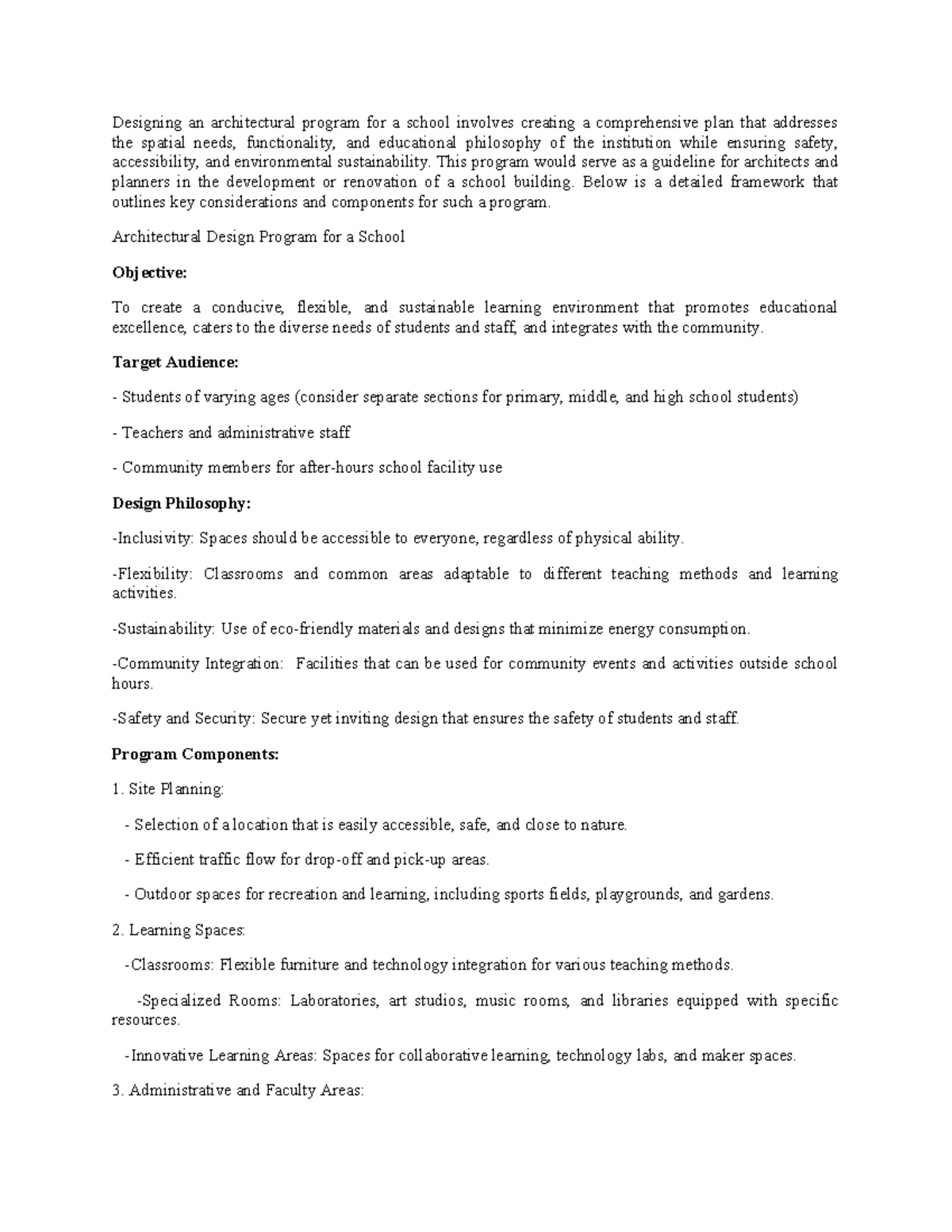 Design program for a school - Designing an architectural program for a ...