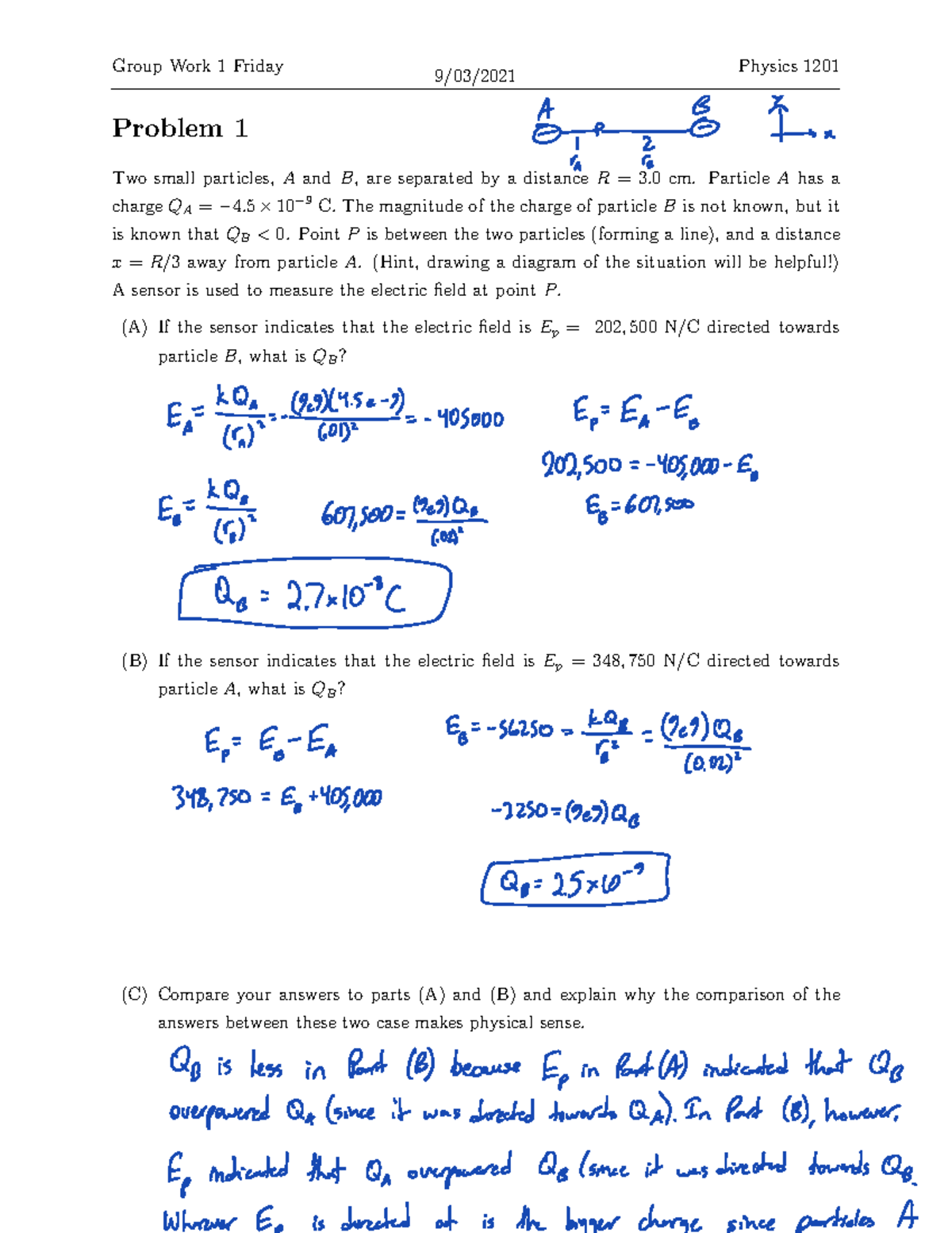 Fri GW-1 - Recitation assignment - Group Work 1 Friday 9/03/ Physics ...