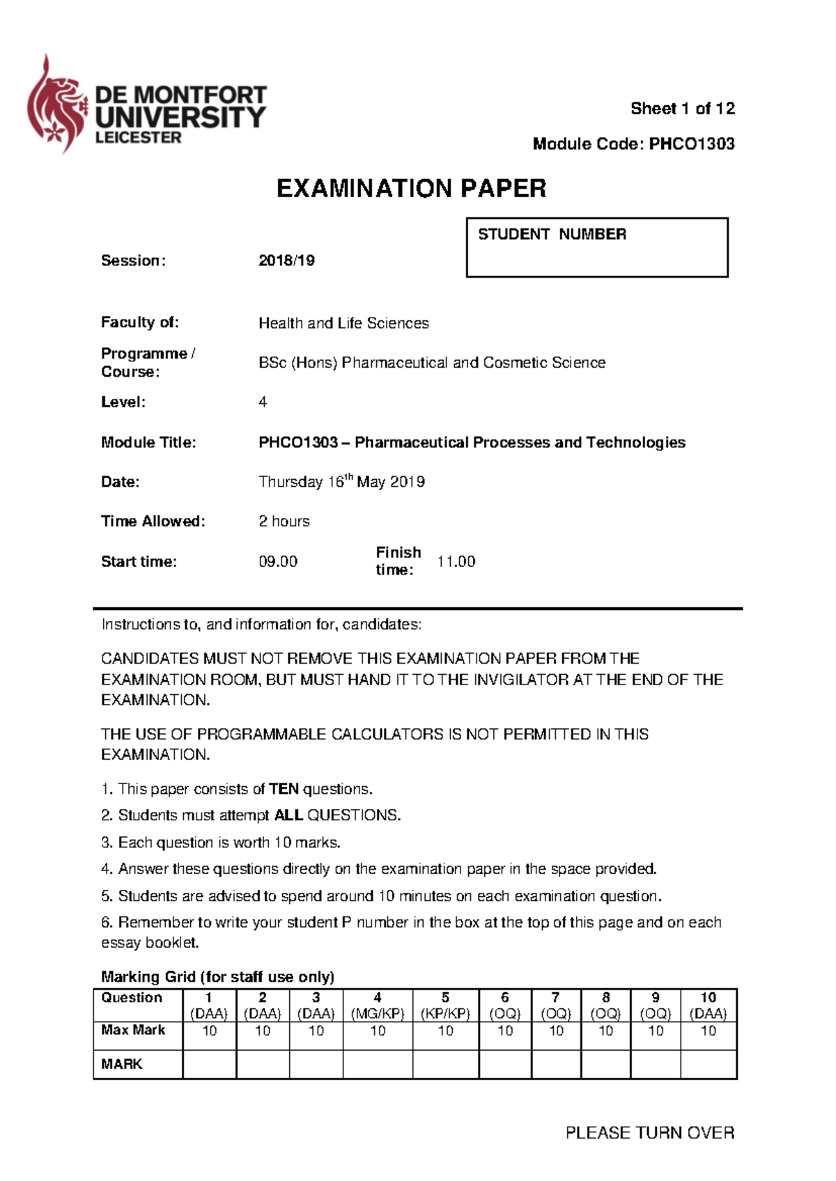 PHCO1303 Final MAIN Exam Paper May 2019 - Module Code: PHCO EXAMINATION ...