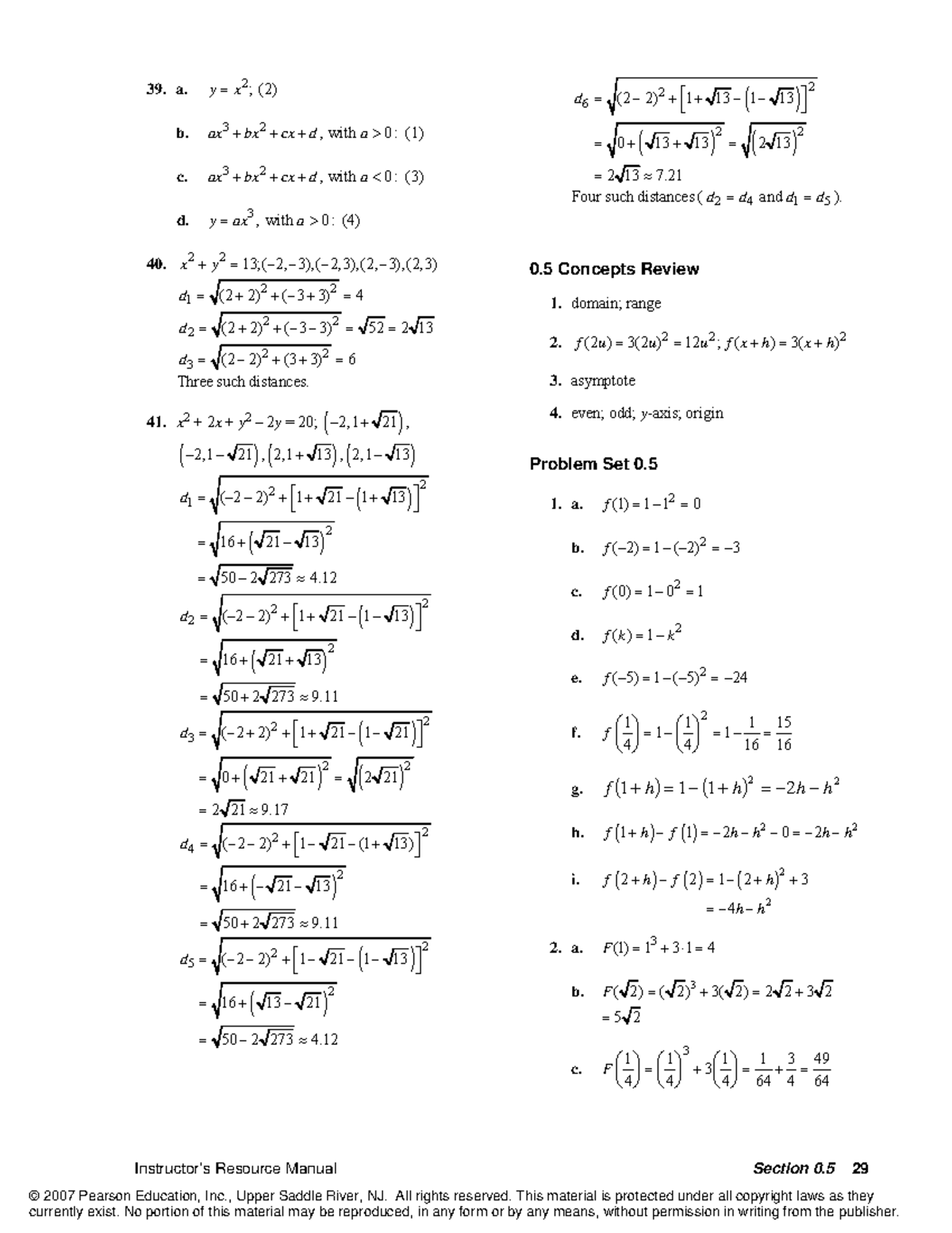 Problem Set 0.5 - Instructor’s Resource Manual Section 0 29 a. 2 y =x ...