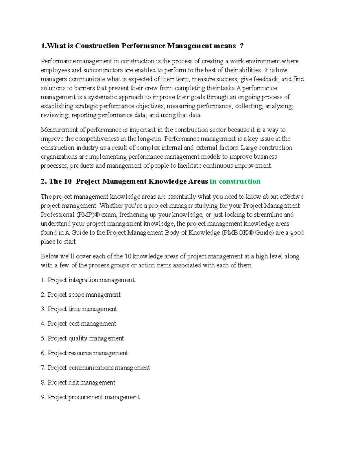 Performance Assignment 1 - 1 is Construction Performance Management ...