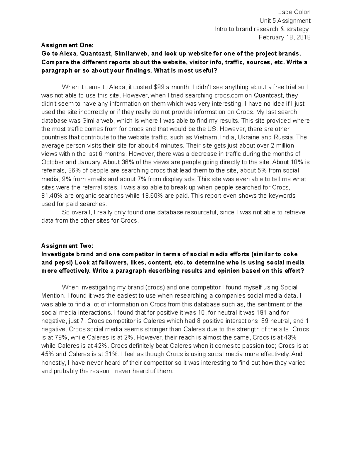 Unit 5 completed assignment - Jade Colon Unit 5 Assignment Intro to ...