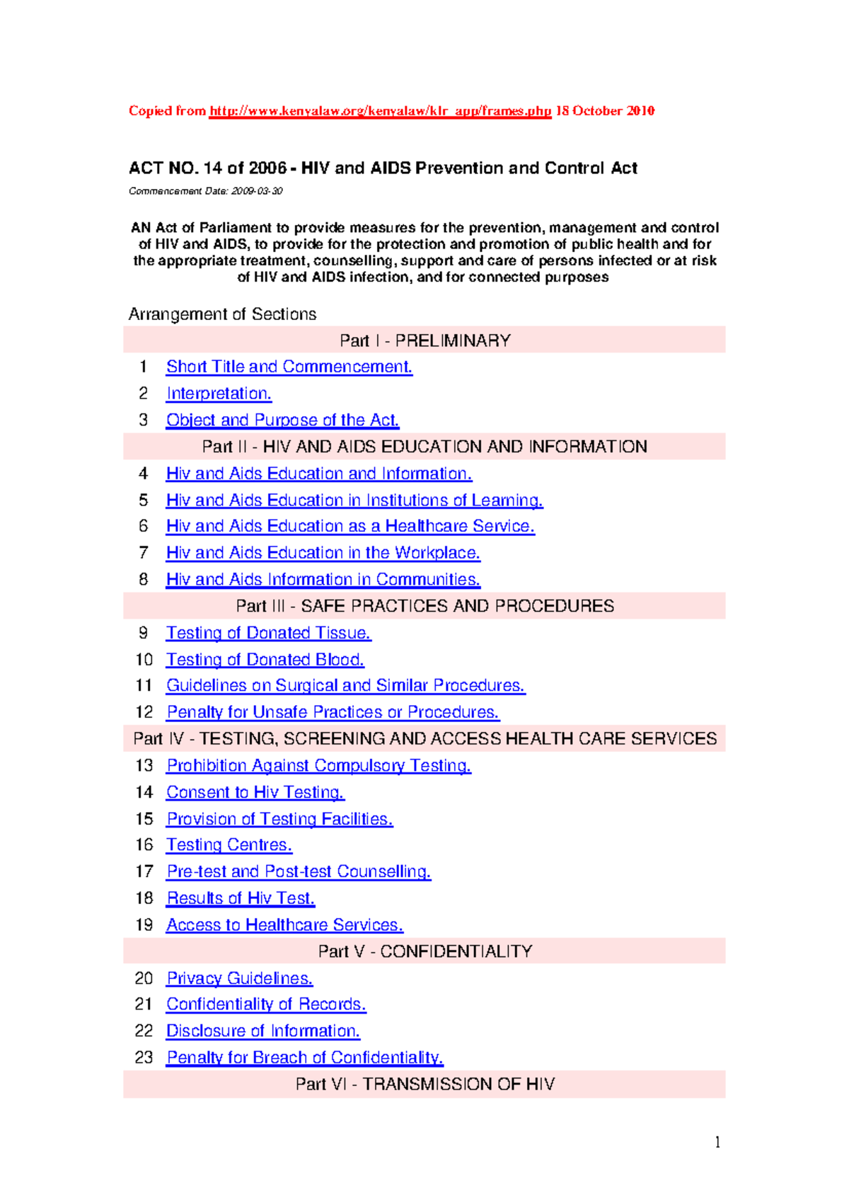 HIV and AIDS Prevention and Control Act - Copied from kenyalaw/kenyalaw ...