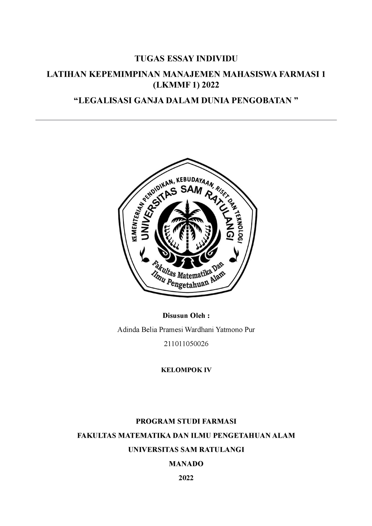 Legalisasi Ganja Dalam Pengobatan - TUGAS ESSAY INDIVIDU LATIHAN ...