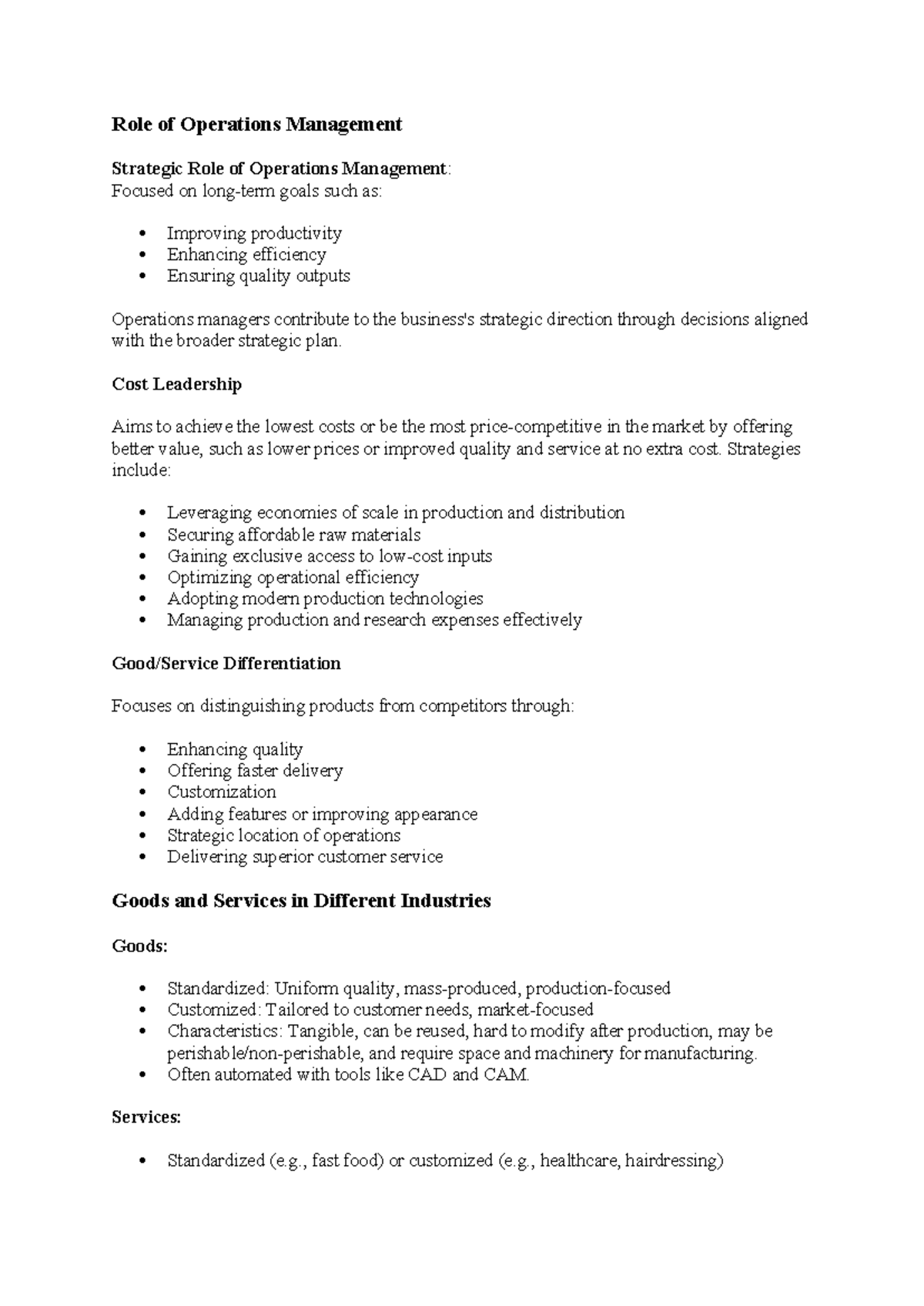 Role of Operations Management - Role of Operations Management Strategic ...