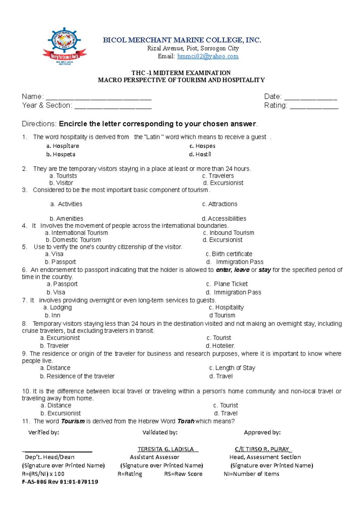 Midterm-Exam-TQS- Macro- Perspective- BICOL MERCHANT MARINE COLLEGE ...