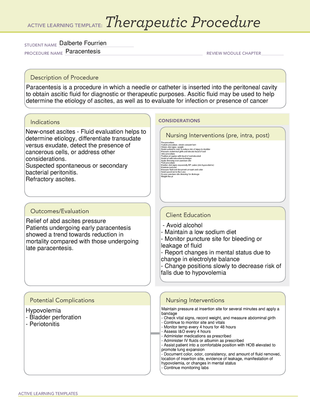 ATI Therapeutic Procedure Paracentesis ACTIVE LEARNING TEMPLATES Therapeutic Procedure STUDENT