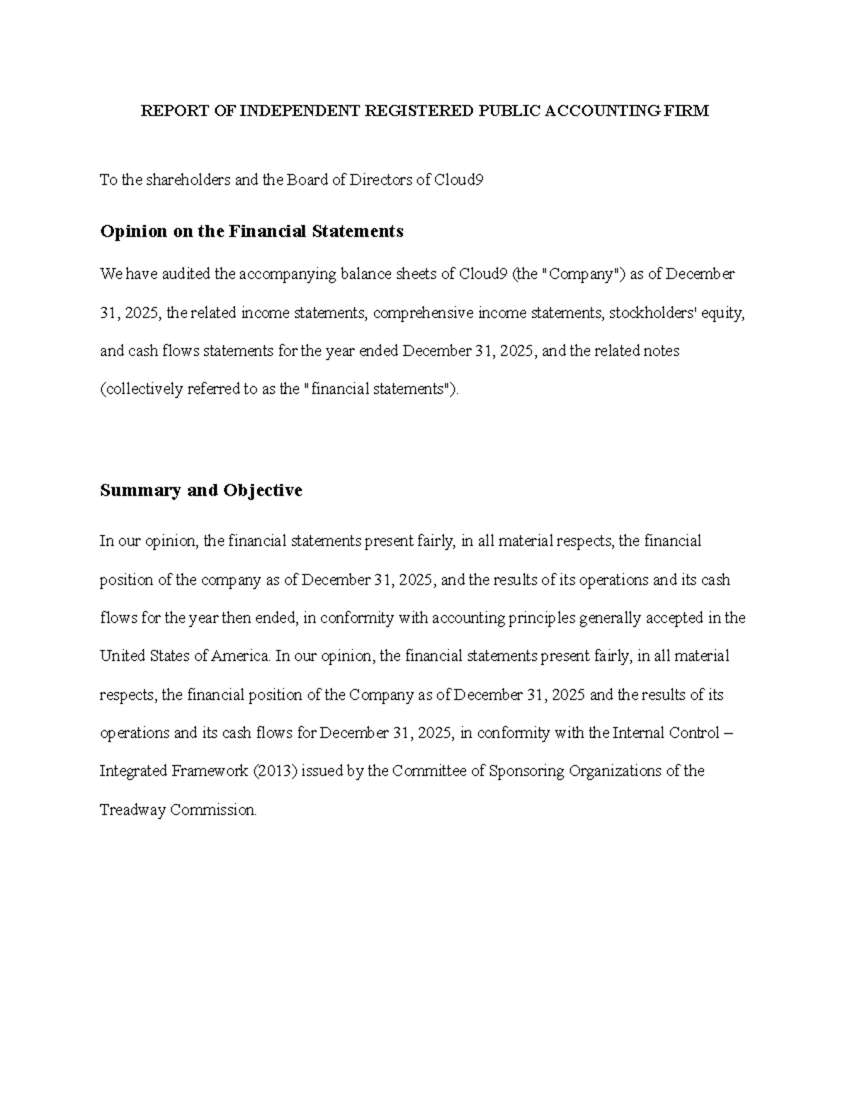 Financial Statement Audit Report Part 1 project week 7 - REPORT OF ...