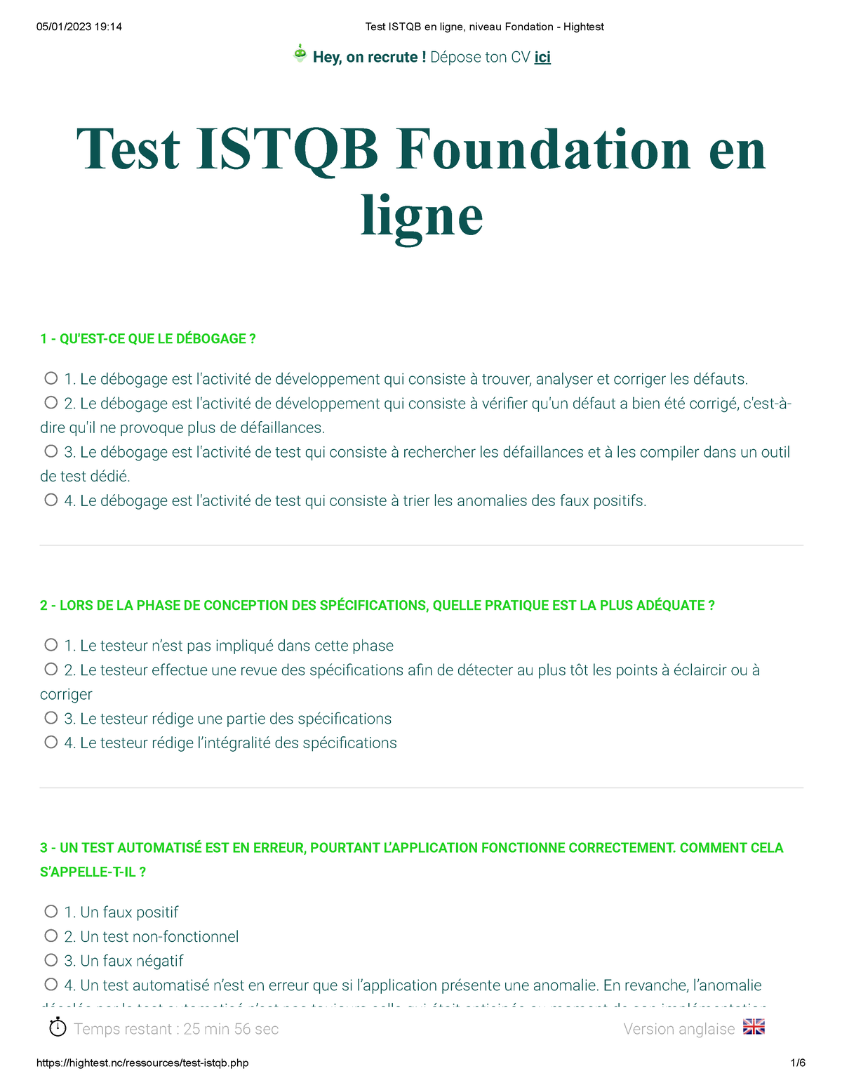 Quiz Merged Aaaaaa Test Istqb En Ligne Niveau Fondation Hightest