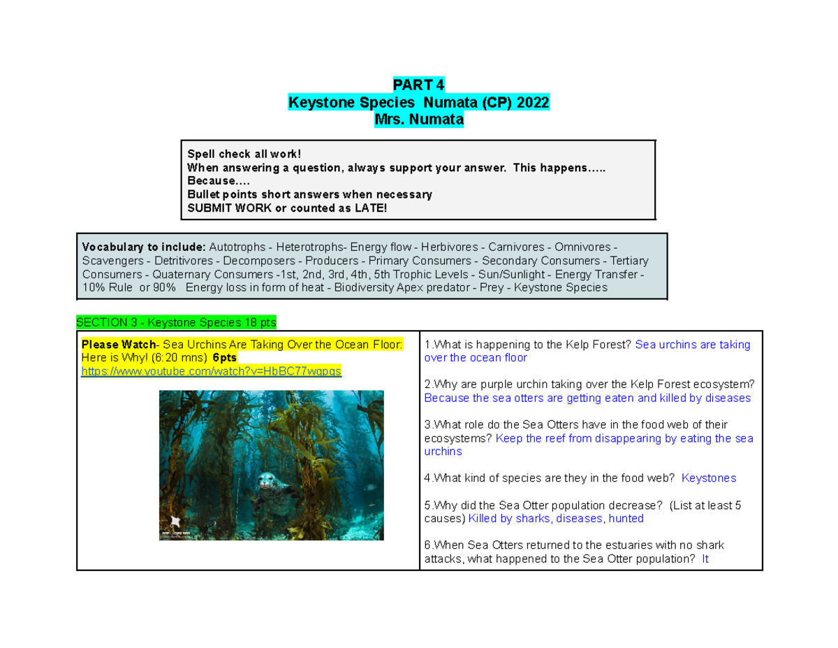 Keystone Species Numata Spell check all work! When answering a