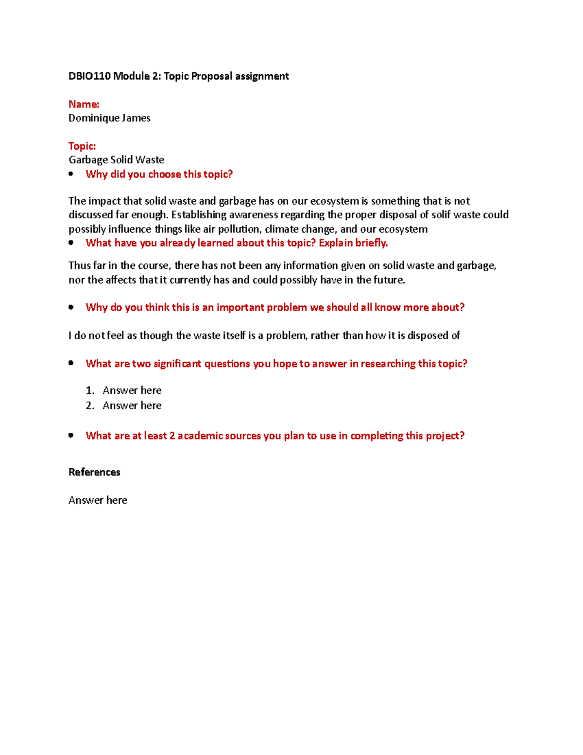 BIO110 M2 Topic Proposal template - DBIO110 Module 2: Topic Proposal ...