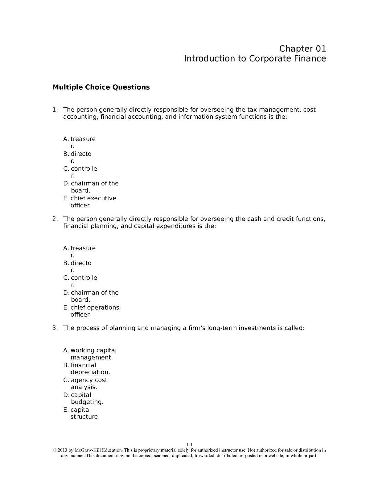 TBChap 001 - Practice - Chapter 01 Introduction To Corporate Finance ...