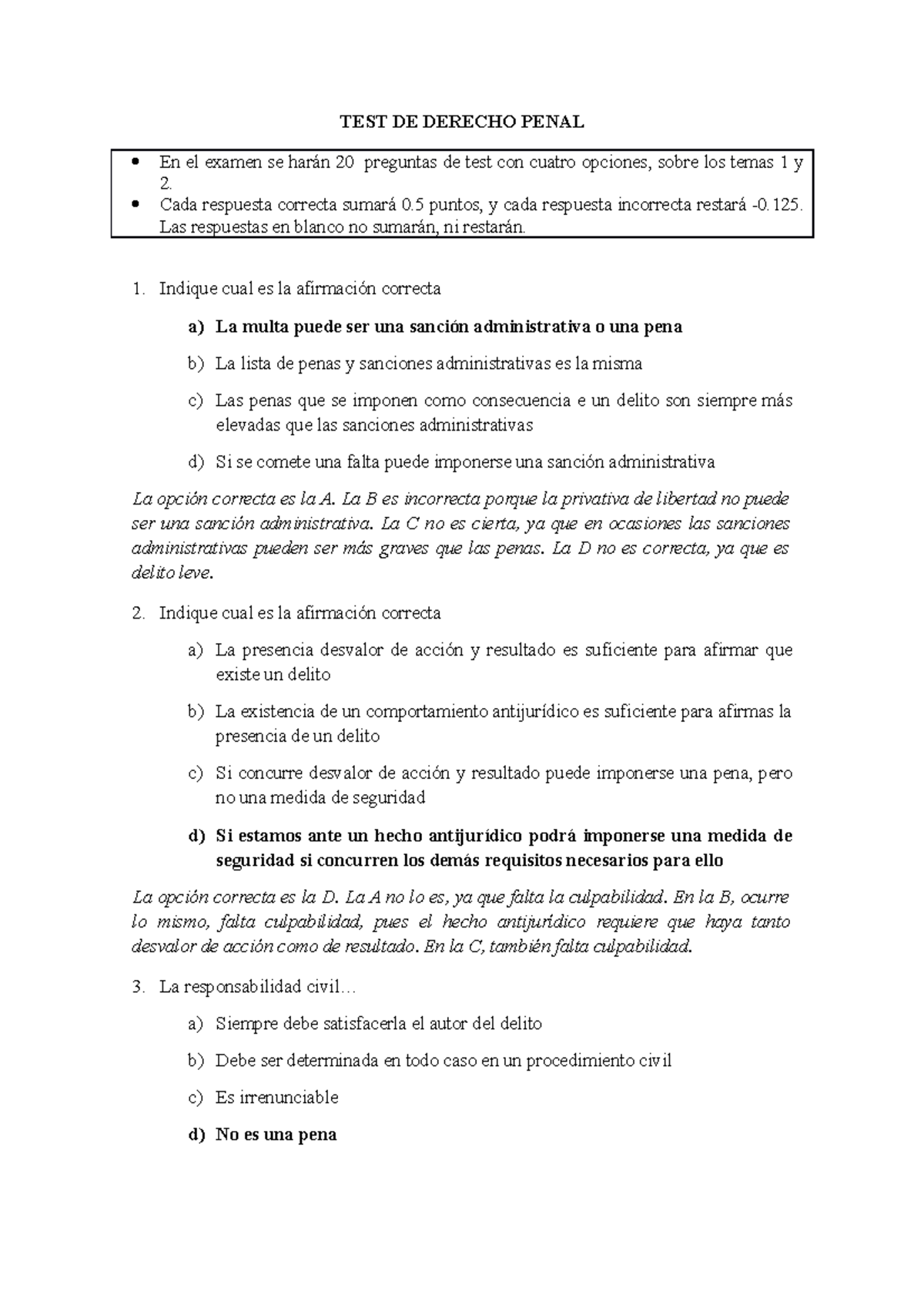 Examen Mayo 2018, Preguntas Y Respuestas - TEST DE DERECHO PENAL En El ...