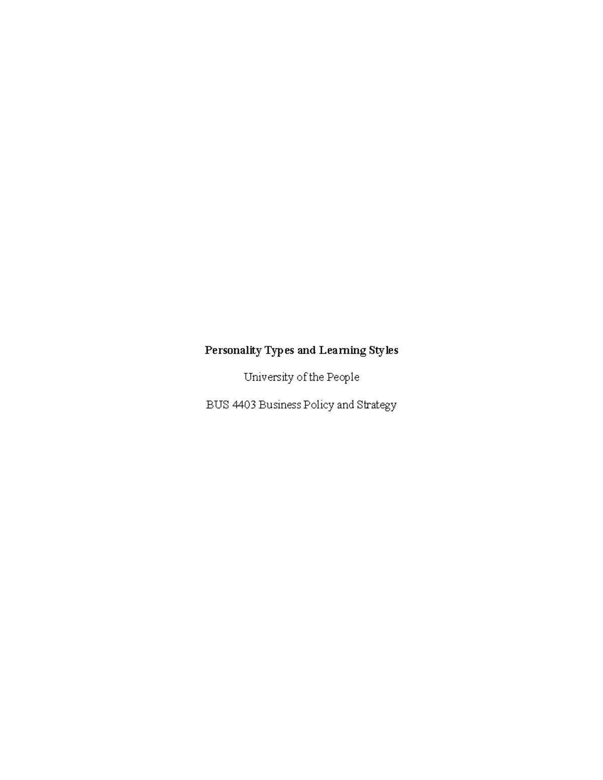 Written Assignment 2 - This is meant for practice only - Personality ...