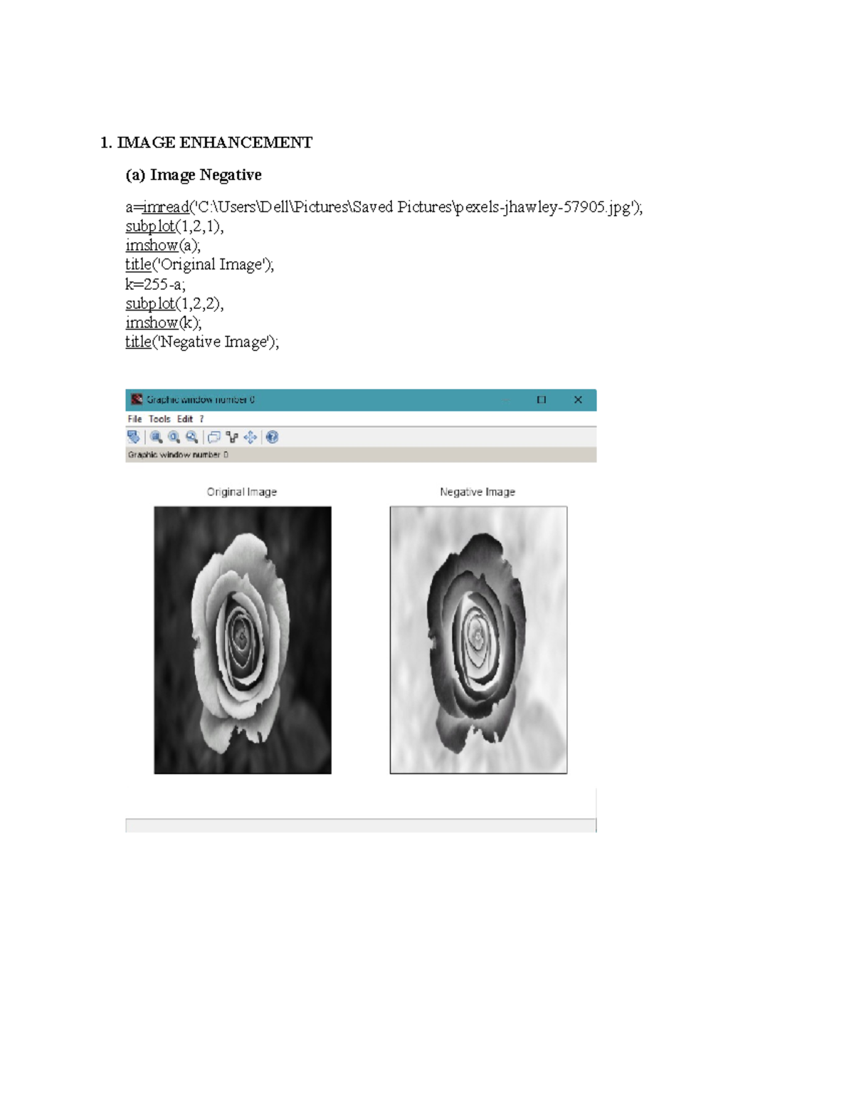 Prac Pgms - Digital Image Processing - 1. IMAGE ENHANCEMENT (a) Image ...