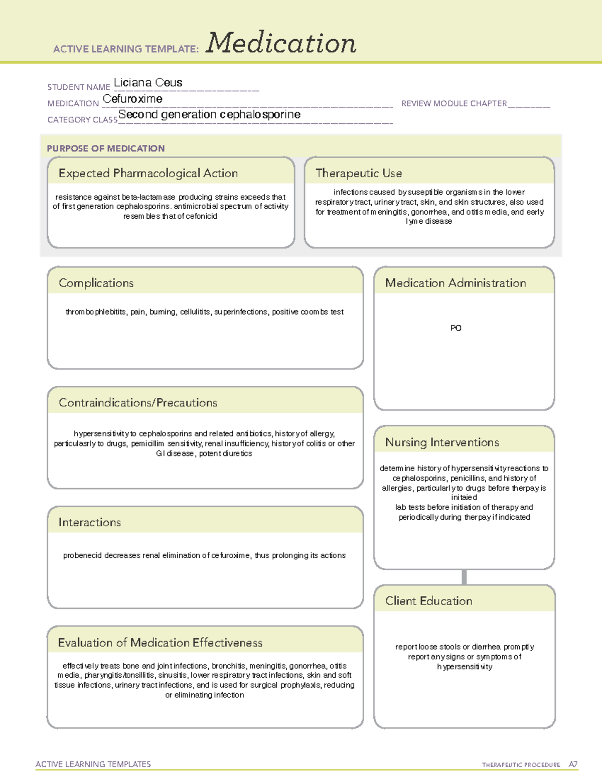 Cefuroxime medication template ACTIVE LEARNING TEMPLATES