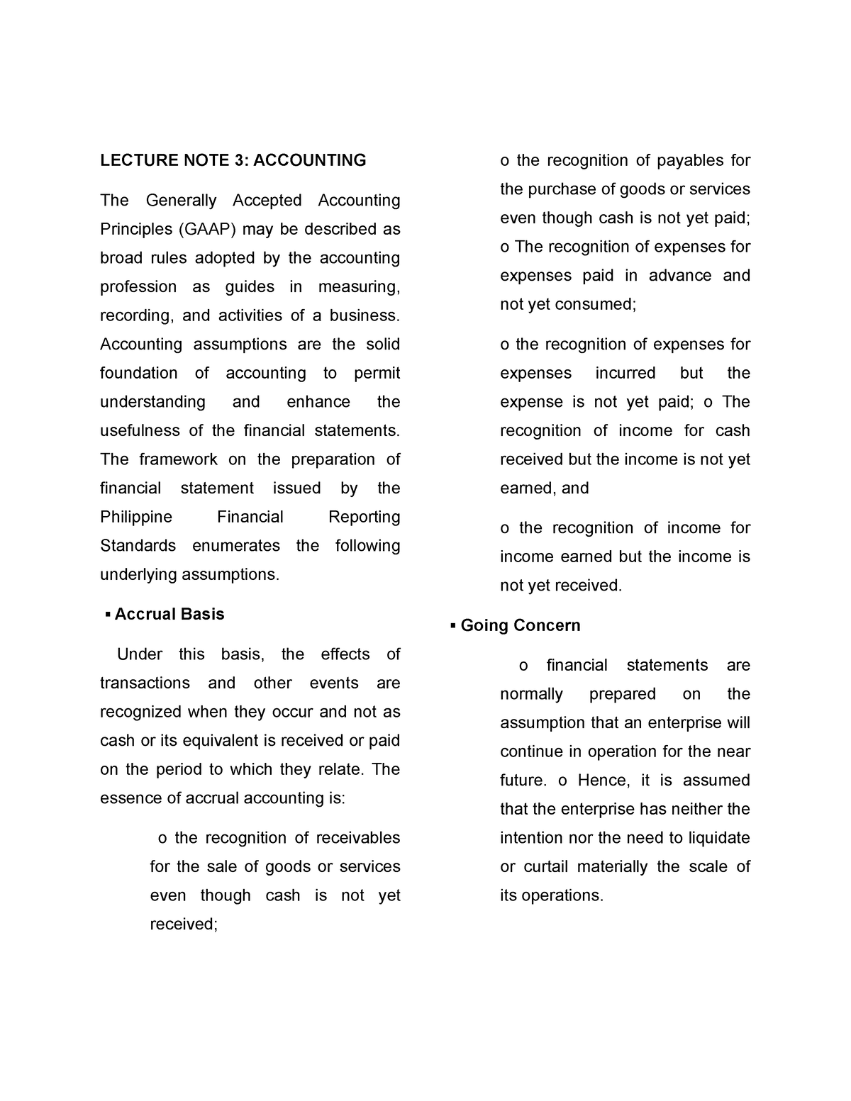 Lecture Note 3 Accounting - LECTURE NOTE 3: ACCOUNTING The Generally ...