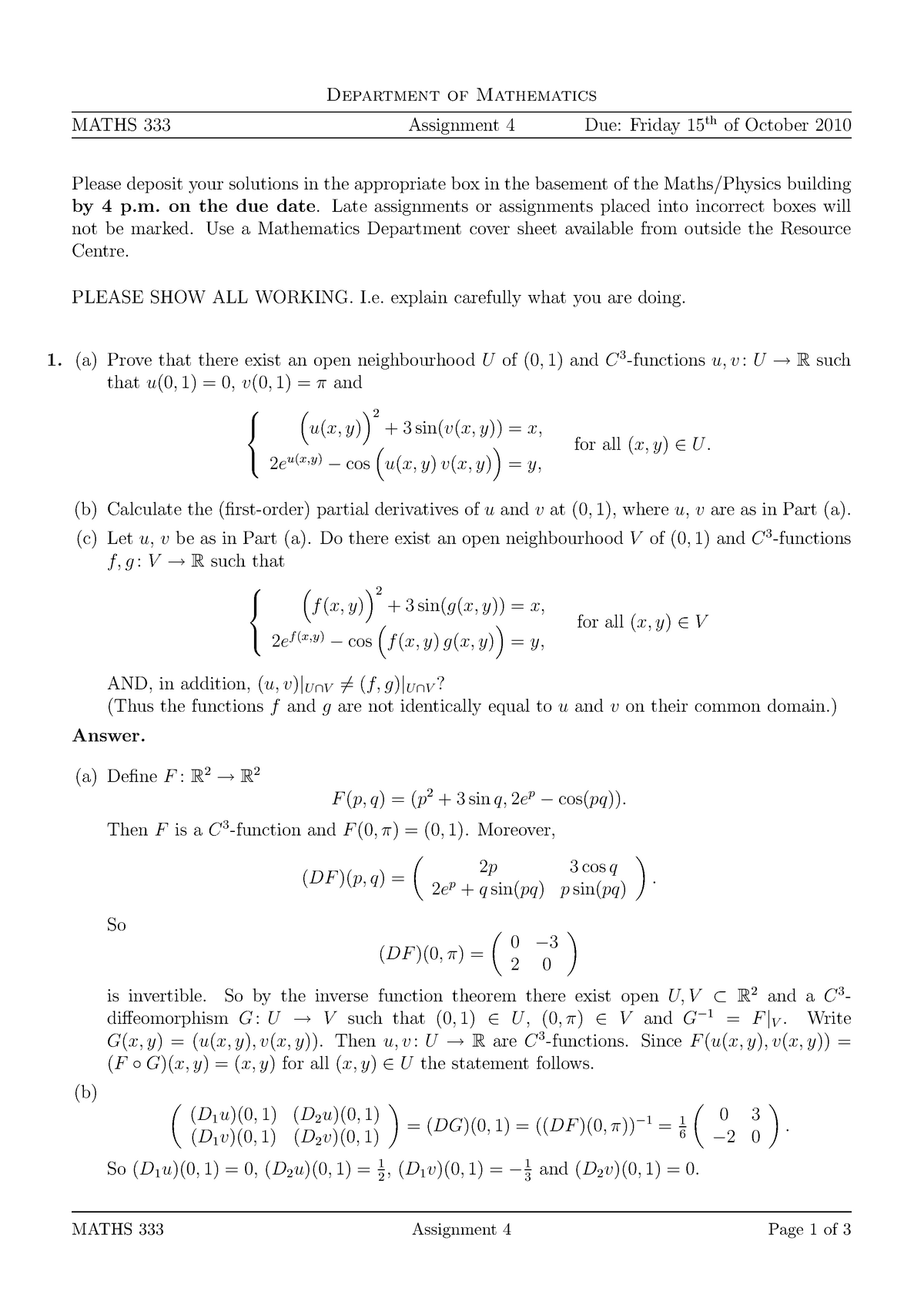 Maths333 Assignment 4 Solutions Studocu