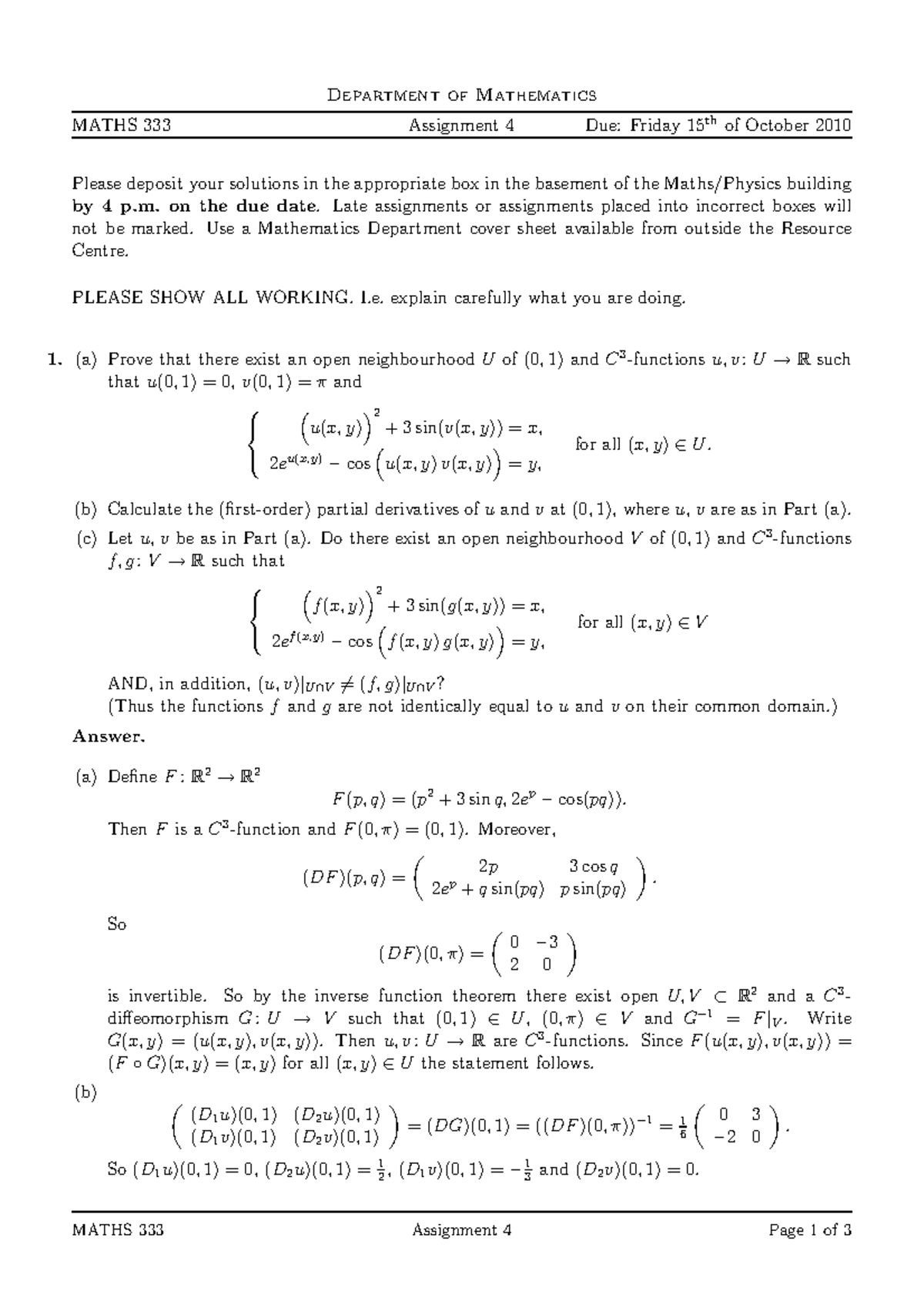 Maths333 Assignment 4 Solutions Studocu