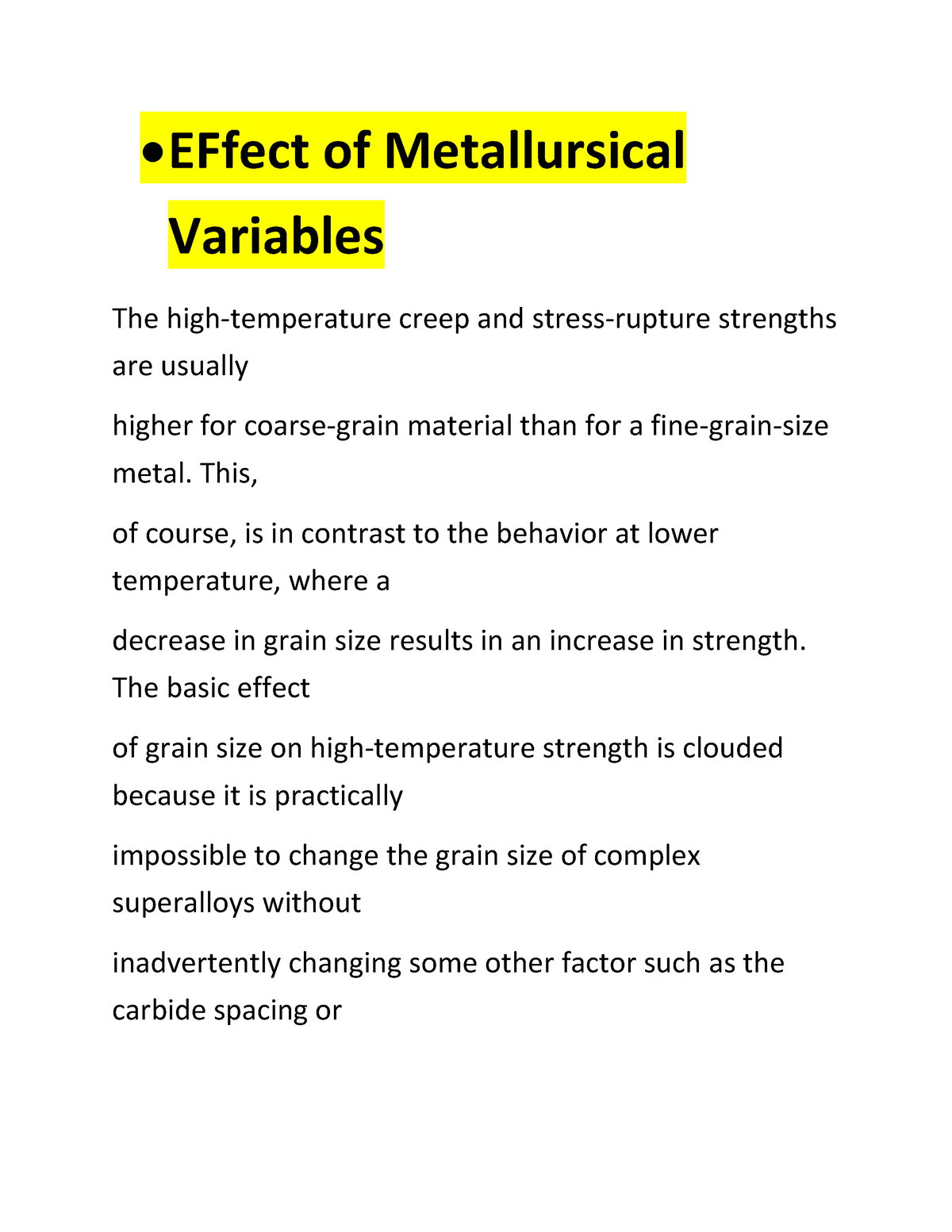 EFfect Of Metallursical Variables - EFfect Of Metallursical Variables ...