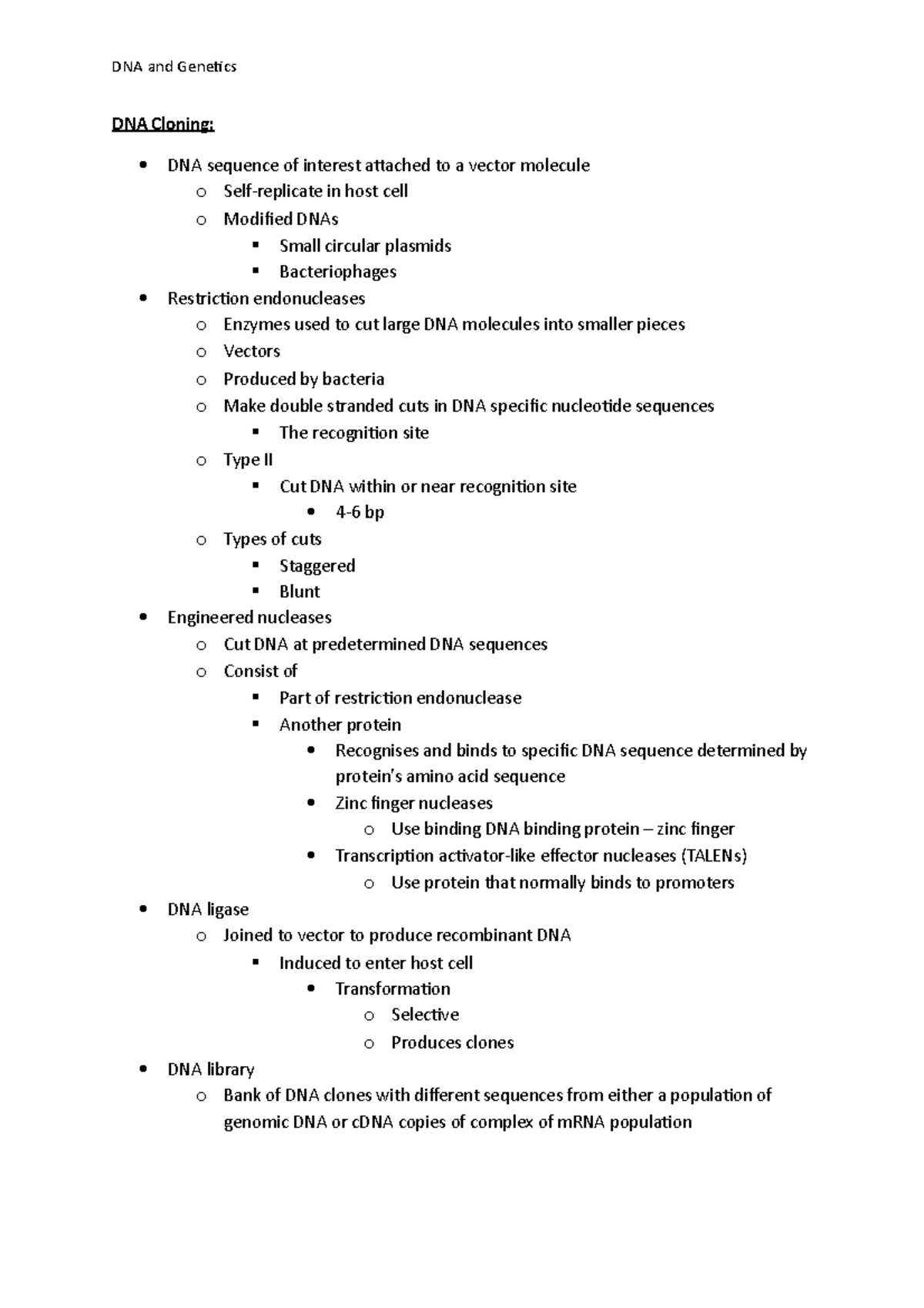 DNA Cloning Lecture Notes - DNA and Genetics DNA Cloning: DNA sequence ...